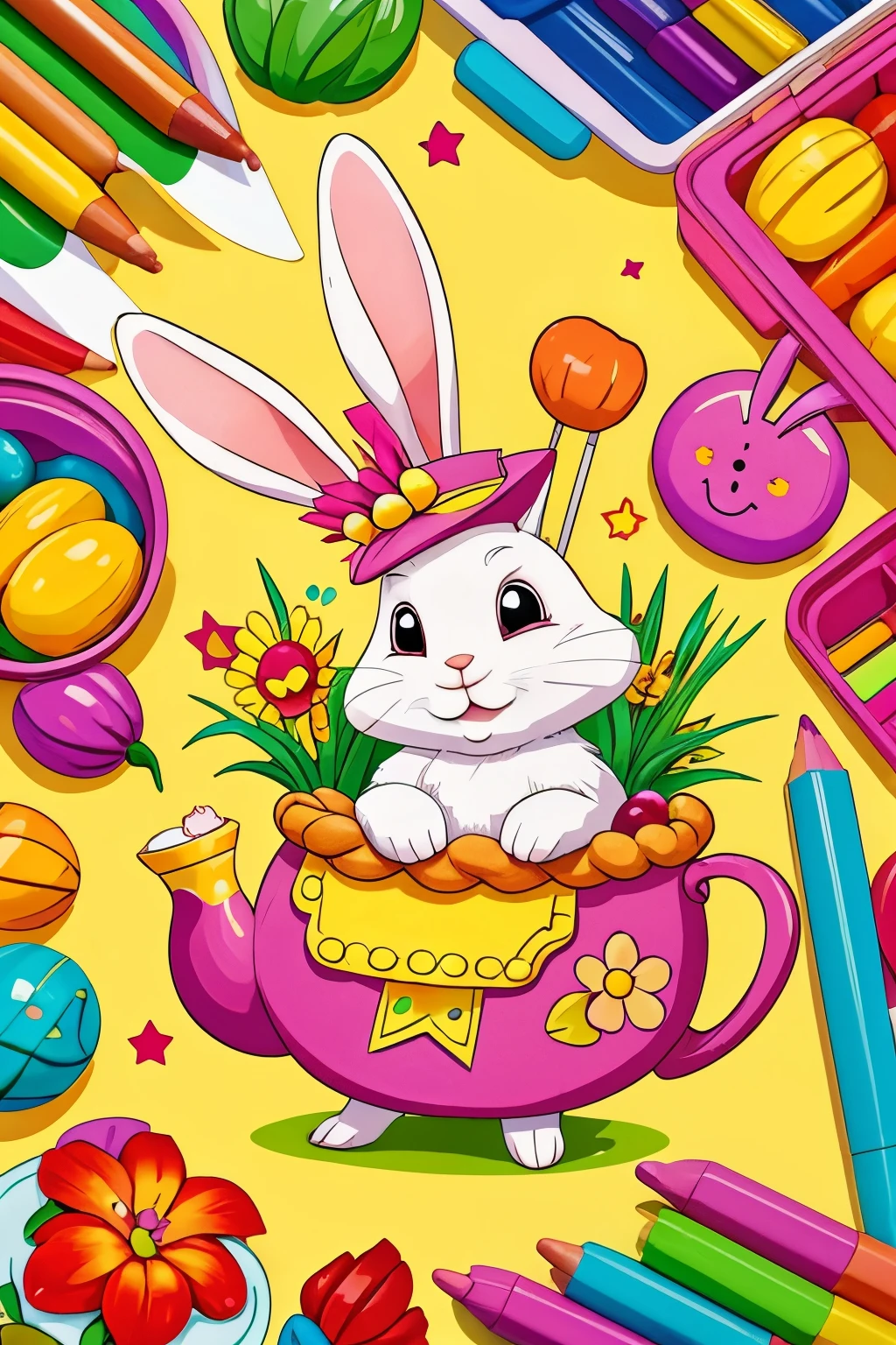 coloring book, Happy pascua. Rabbit