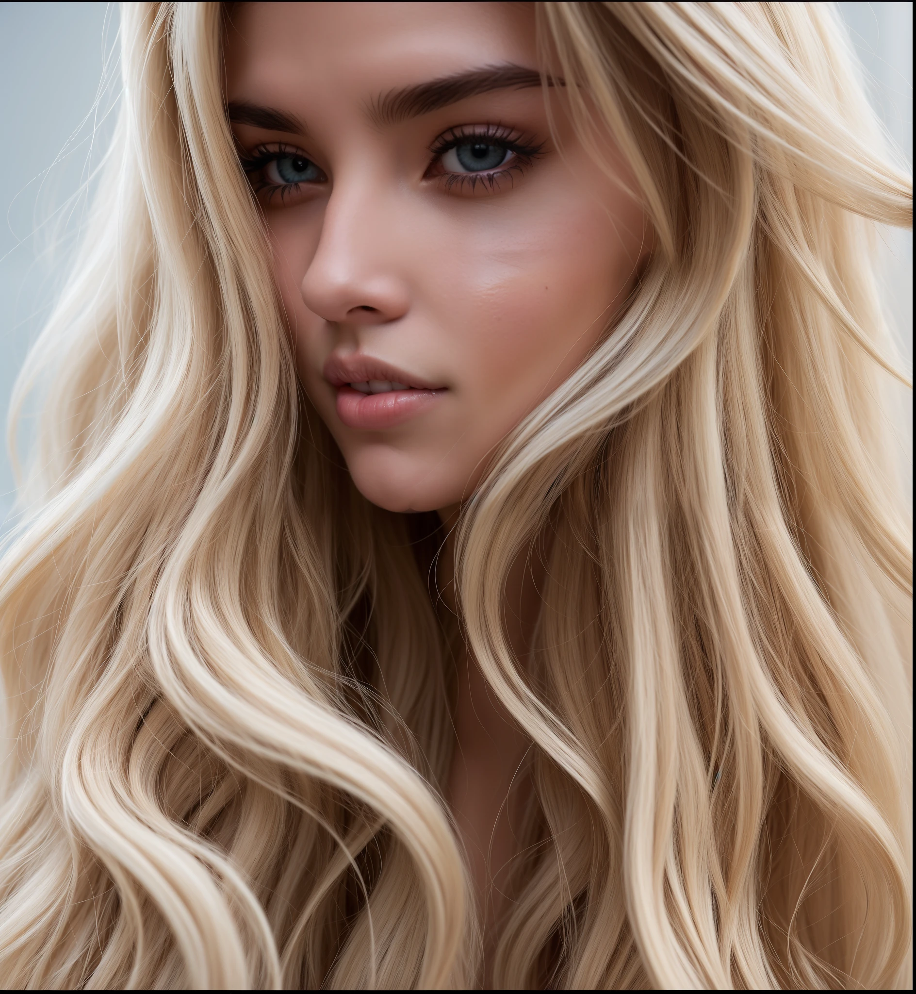 a close-up of a woman with long blonde hair and pink lips, Alana Fletcher, morena com cabelos tingidos de loiro, Uma garota com cabelo loiro, por Emma Andijewska, beleza de cair o queixo, Dasha Taran, Angie Glock, por Anna Haifisch, com longos cabelos loiros, lindo cabelo loiro, cabelo loiro grande, beleza de cair o queixo