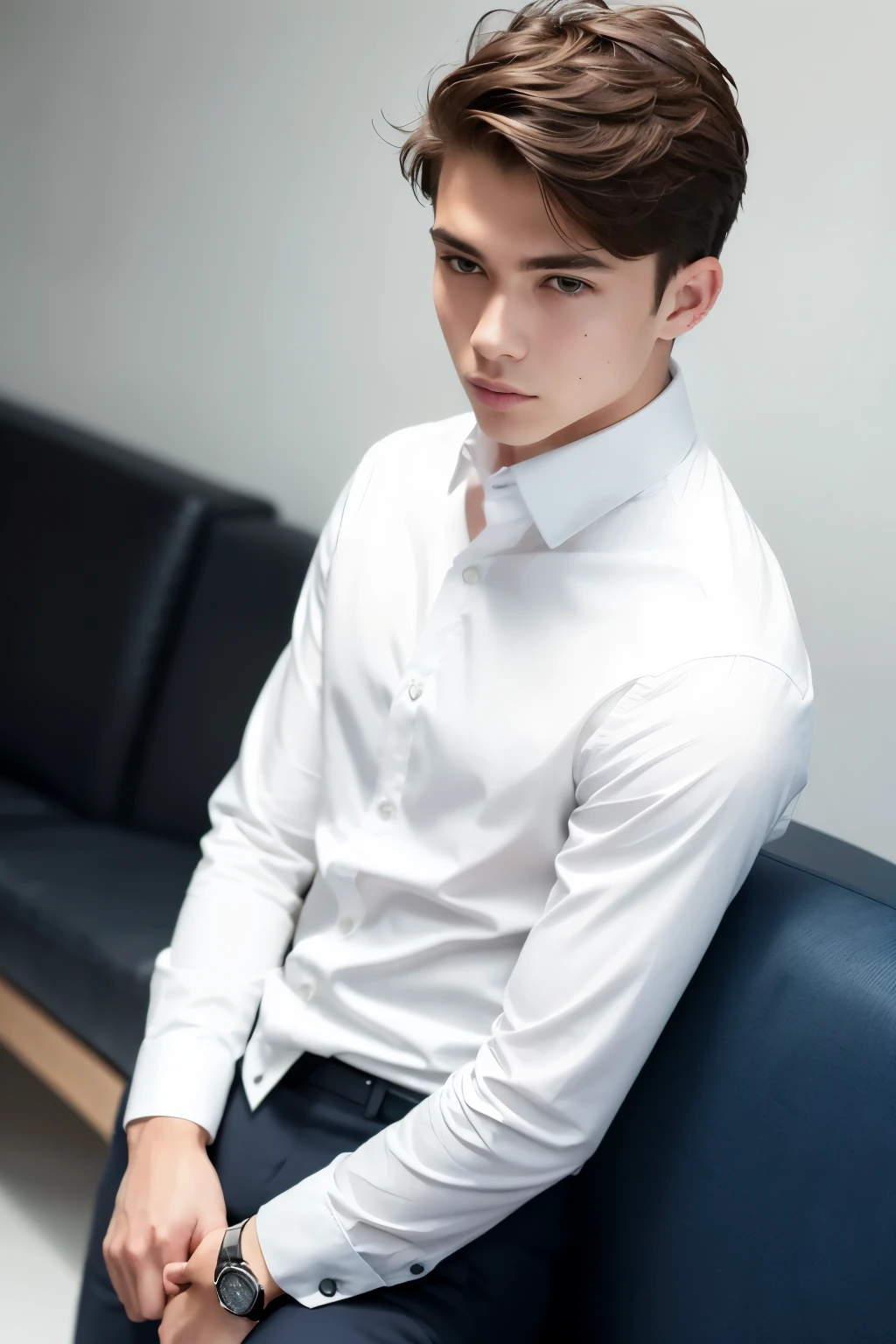 Real 18-year-old boy, dressed in a well-fitted suit, gazes intently at the camera with a serious expression.
(photorealistic:1.4), (high resolution:1200p), (attentively looking:1.1), (realistically rendered:1.3),
Additional prompt words:
White background, collar lightly pressed, dark shoes polished, confident posture, well-groomed hair, sharp features.