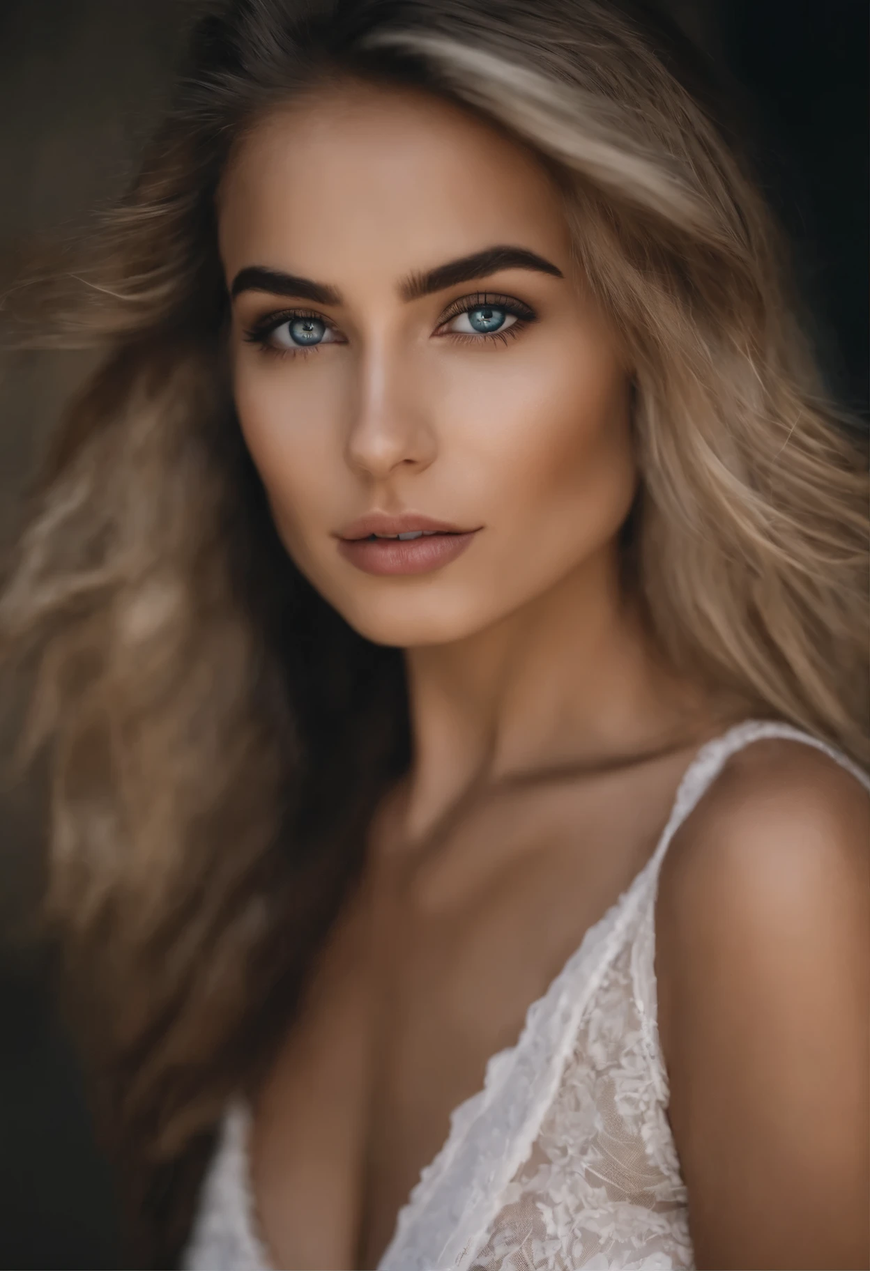 Oman with débardeur and pants assorti, fille sexy aux yeux bleus debout, Portrait de Sophie Mudd, Portrait de Corinna Kopf, cheveux blonds et grands yeux, jeune femme, ohne Maquillage, maquillage naturel, Regardez directement dans la caméra, Visage avec Artgram, maquillage subtil, Grande photo du corps entier, dans la chambre, petits seins, blond, Latin