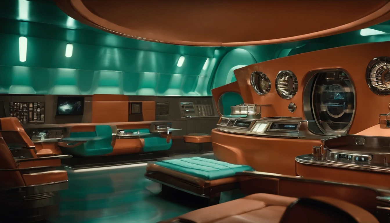 1950s TV series setting, spacecraft interior, retro old design,boa imagem，In addition to scientific and technological training，1 9 5 0, TV series style 