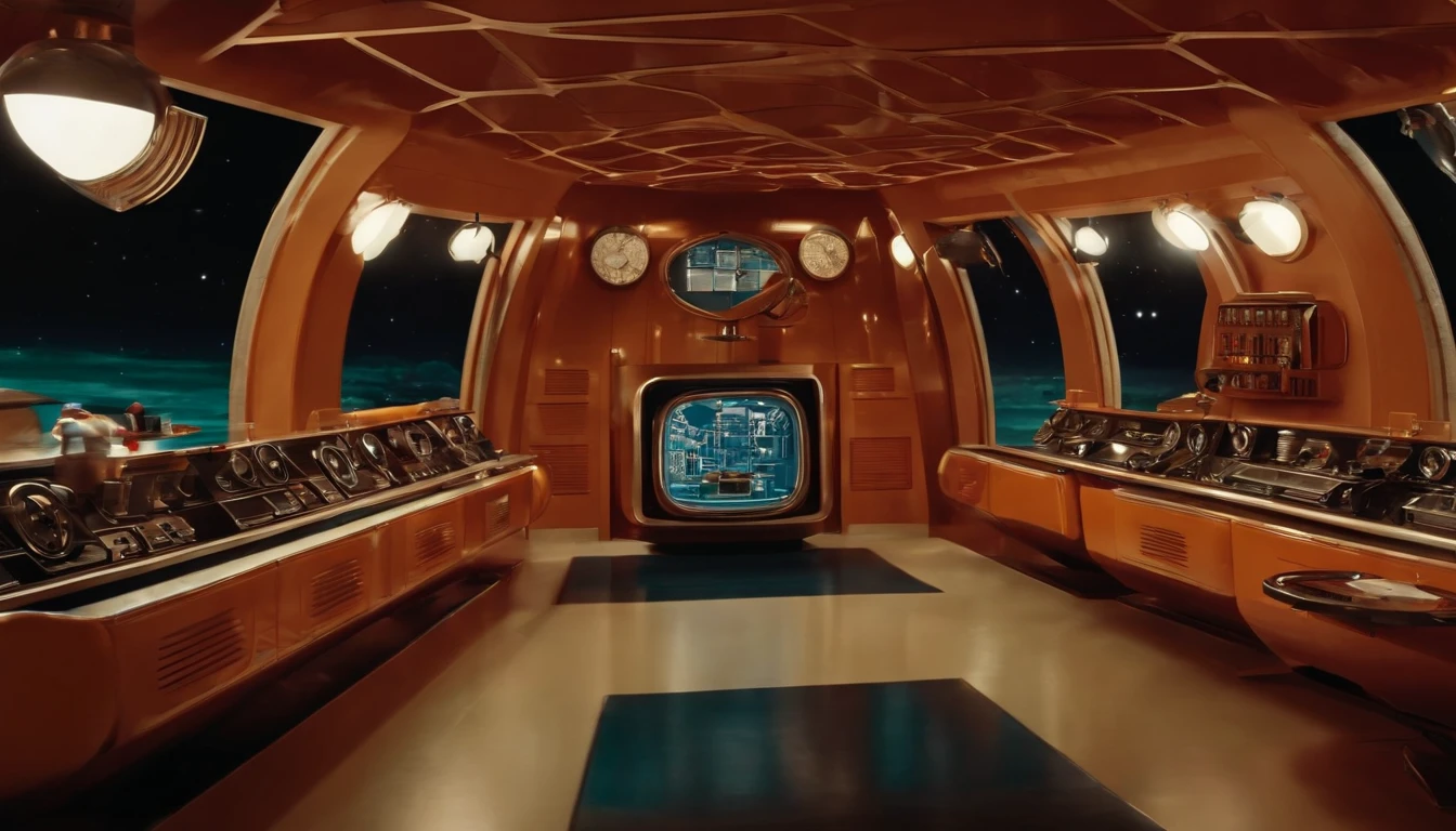 1950s TV series setting, spacecraft interior, retro old design,boa imagem，In addition to scientific and technological training，1 9 5 0, TV series style 