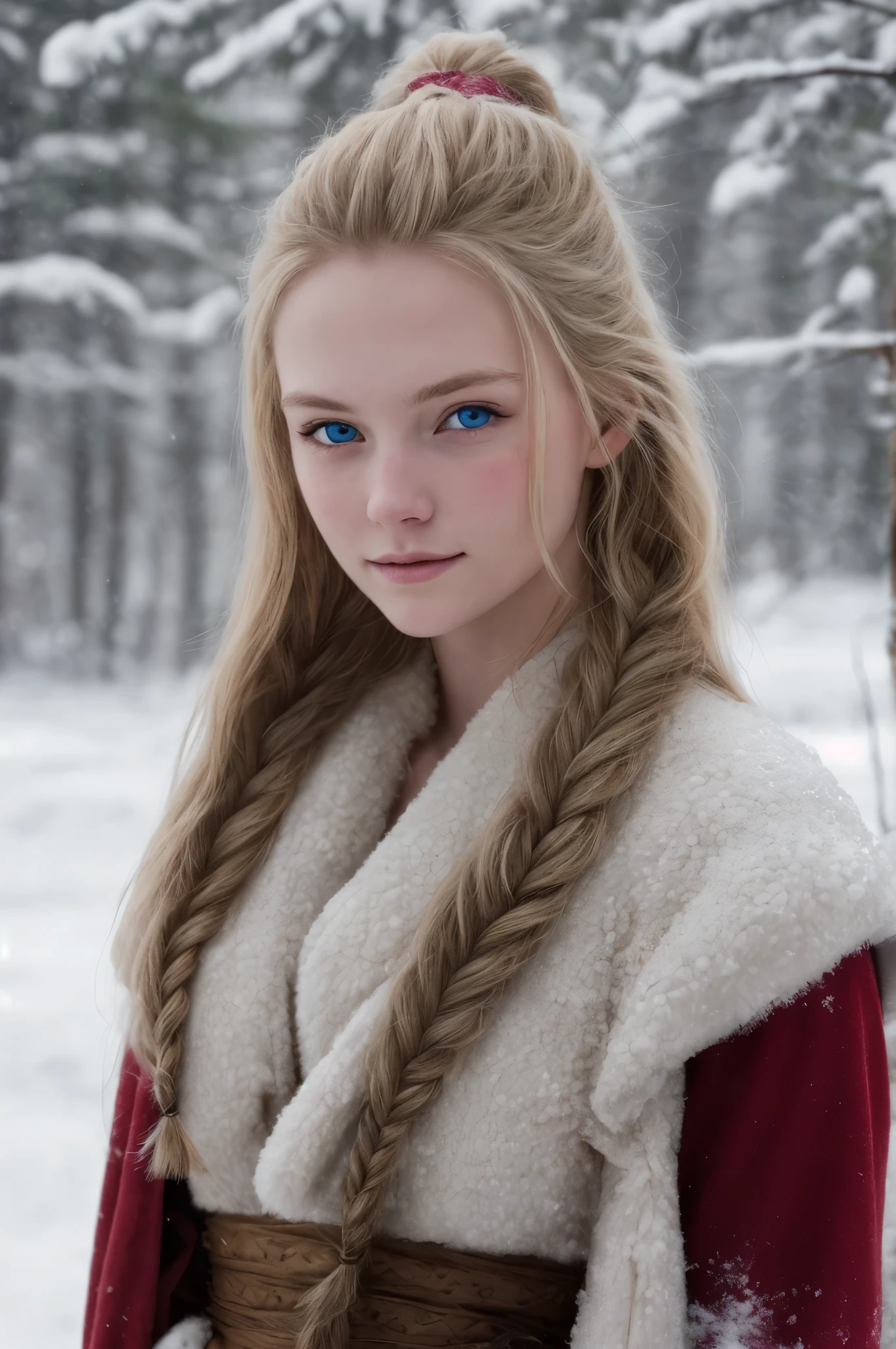 (realistic:1.2), analog photography style, scandinavian warrior woman, wonderful snow scene, braided blonde hair, whole body, soft natural light, Cute and sexy, joy, detailed face and blue eyes, 素晴らしいquality, masterpiece, detailed northern background, quality: 16k, RAW photo