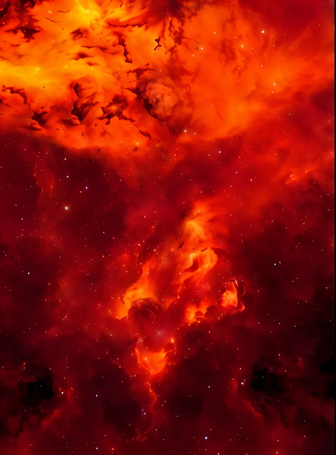 um close de um campo de estrelas vermelhas com uma estrela muito grande, the sky is a nebula on fire, red nebula, dramatic sunset nebula, dramatic powerful nebula, dramatic nebulosa explodindoe, in a nebula, dramatic nebula sky, nebulosa explodindo, vast nebula, nebulosa explodindoe, in a cosmic nebula background, Nebula explosion, Nebulosa espacial no fundo