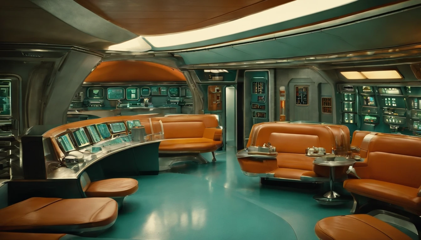 1950s science fiction film setting，interior of a spacecraft, centro de controle de uma nave espacial, boa imagem，In addition to scientific and technological training，sober tones, Design retro-futurista 1950, 