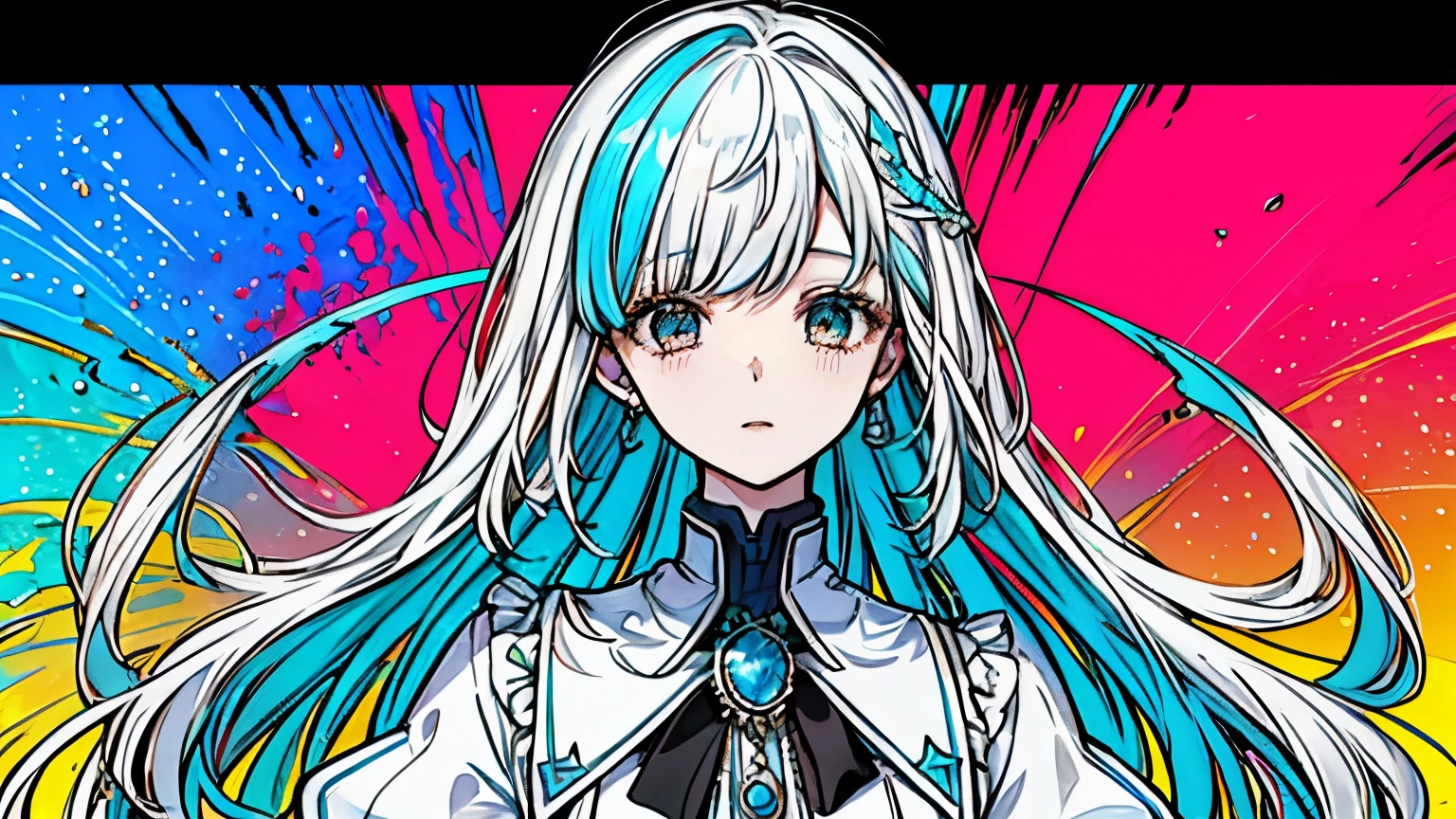 (masterpiece、de primera calidad、de primera calidad、pintura de acuarela(ondulado)、 (Revista:1.3), (Estilo de portada:1.3), ((((Dramatic)))、(((arenoso)))、(((vehemente)))、arte oficial、Beautifully aesthetic:1.2)、(1 chica en:1.3)、(Fractal Art:1.3)、La parte superior del cuerpo、de un lado、mirando a los espectadores、patrones、(cabello de color arcoiris、cabello colorido、pelo mitad azul y mitad rosa:1.2)、Agua、liquidos、nube、colorido、cielo estrellado、stele、It tastes like a movie poster with a young woman as the protagonist。Ella usa ropa elegante y vanguardista.、tengo una mirada decidida en mi cara。Fondo brillante y granulado、Te hace sentir peligro y fuerza.。The text is bold and attention-grabbing.、It has a catchy tagline that increases the overall feeling of drama and excitement.。La paleta de colores es predominantemente brillante.、Hay toques de colores brillantes.、Gives the poster a dynamic and visually striking look.。de moda, con un vibrante, trajes, la pose, El frente, vistoso, dynamic, Fondo con, elemento, accesorios, Un majestuoso, enroscado, alrededores, tocar, La escena, Texto, cubre, es atrevido, Grab attention, Titles, elegante, fuente, pegadizo, titular, El grande, impresionante, moderno, tendencias, enfocar, lo moda,
