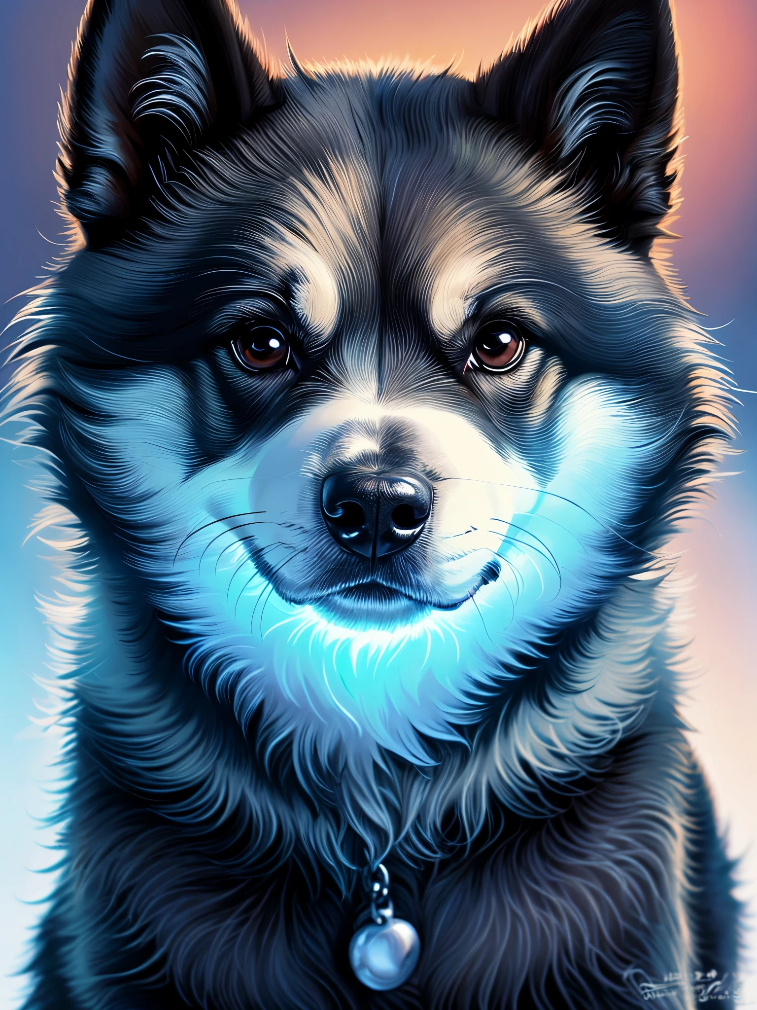 Akita dog, highly detailed digital paintings, digital art animal photography, surreal illustration, Beautiful digital artwork, surreal images, highly detailed digital art, cute detailed digital art, highly detailed digital artワーク, realistic image, very very beautiful fur art