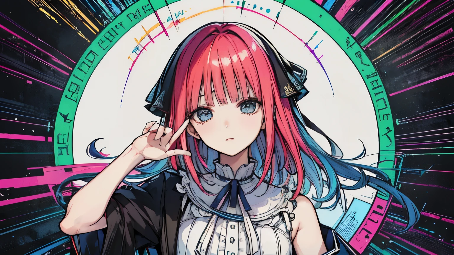 (masterpiece、de primera calidad、de primera calidad、pintura de acuarela(ondulado)、 (Revista:1.3), (Estilo de portada:1.3), ((((Dramatic)))、(((arenoso)))、(((vehemente)))、arte oficial、Beautifully aesthetic:1.2)、(1 chica en:1.3)、(Fractal Art:1.3)、La parte superior del cuerpo、de un lado、mirando a los espectadores、patrones、(cabello de color arcoiris、cabello colorido、pelo mitad azul y mitad rosa:1.2)、Agua、liquidos、nube、colorido、cielo estrellado、stele、It tastes like a movie poster with a young woman as the protagonist。Ella usa ropa elegante y vanguardista.、tengo una mirada decidida en mi cara。Fondo brillante y granulado、Te hace sentir peligro y fuerza.。The text is bold and attention-grabbing.、It has a catchy tagline that increases the overall feeling of drama and excitement.。La paleta de colores es predominantemente brillante.、Hay toques de colores brillantes.、Gives the poster a dynamic and visually striking look.。de moda, con un vibrante, trajes, la pose, El frente, vistoso, dynamic, Fondo con, elemento, accesorios, Un majestuoso, enroscado, alrededores, tocar, La escena, Texto, cubre, es atrevido, Grab attention, Titles, elegante, fuente, pegadizo, titular, El grande, impresionante, moderno, tendencias, enfocar, lo moda,