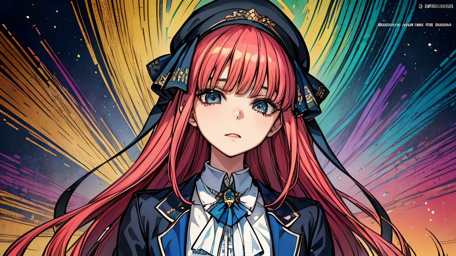 (masterpiece、de primera calidad、de primera calidad、pintura de acuarela(ondulado)、 (Revista:1.3), (Estilo de portada:1.3), ((((Dramatic)))、(((arenoso)))、(((vehemente)))、arte oficial、Beautifully aesthetic:1.2)、(1 chica en:1.3)、(Fractal Art:1.3)、La parte superior del cuerpo、de un lado、mirando a los espectadores、patrones、(cabello de color arcoiris、cabello colorido、pelo mitad azul y mitad rosa:1.2)、Agua、liquidos、nube、colorido、cielo estrellado、stele、It tastes like a movie poster with a young woman as the protagonist。Ella usa ropa elegante y vanguardista.、tengo una mirada decidida en mi cara。Fondo brillante y granulado、Te hace sentir peligro y fuerza.。The text is bold and attention-grabbing.、It has a catchy tagline that increases the overall feeling of drama and excitement.。La paleta de colores es predominantemente brillante.、Hay toques de colores brillantes.、Gives the poster a dynamic and visually striking look.。de moda, con un vibrante, trajes, la pose, El frente, vistoso, dynamic, Fondo con, elemento, accesorios, Un majestuoso, enroscado, alrededores, tocar, La escena, Texto, cubre, es atrevido, Grab attention, Titles, elegante, fuente, pegadizo, titular, El grande, impresionante, moderno, tendencias, enfocar, lo moda,
