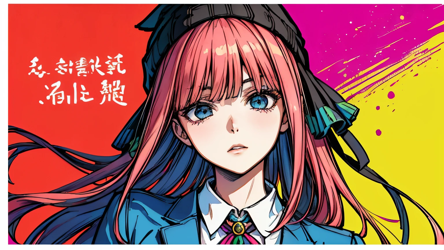 (masterpiece、de primera calidad、de primera calidad、pintura de acuarela(ondulado)、 (Revista:1.3), (Estilo de portada:1.3), ((((Dramatic)))、(((arenoso)))、(((vehemente)))、arte oficial、Beautifully aesthetic:1.2)、(1 chica en:1.3)、(Fractal Art:1.3)、La parte superior del cuerpo、de un lado、mirando a los espectadores、patrones、(cabello de color arcoiris、cabello colorido、pelo mitad azul y mitad rosa:1.2)、Agua、liquidos、nube、colorido、cielo estrellado、stele、It tastes like a movie poster with a young woman as the protagonist。Ella usa ropa elegante y vanguardista.、tengo una mirada decidida en mi cara。Fondo brillante y granulado、Te hace sentir peligro y fuerza.。The text is bold and attention-grabbing.、It has a catchy tagline that increases the overall feeling of drama and excitement.。La paleta de colores es predominantemente brillante.、Hay toques de colores brillantes.、Gives the poster a dynamic and visually striking look.。de moda, con un vibrante, trajes, la pose, El frente, vistoso, dynamic, Fondo con, elemento, accesorios, Un majestuoso, enroscado, alrededores, tocar, La escena, Texto, cubre, es atrevido, Grab attention, Titles, elegante, fuente, pegadizo, titular, El grande, impresionante, moderno, tendencias, enfocar, lo moda,