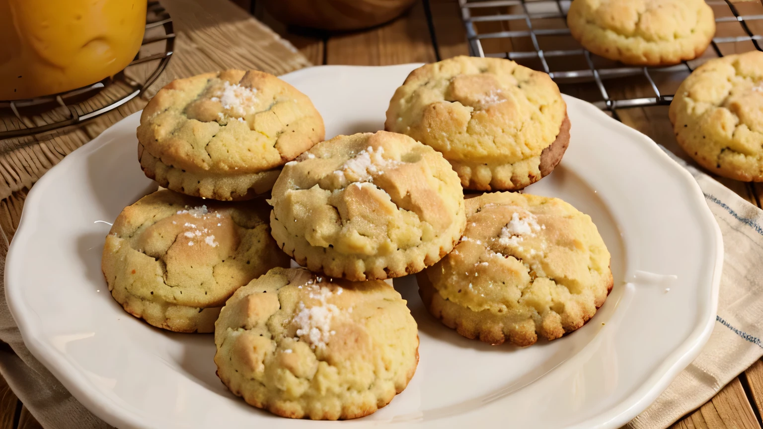 several cookie-sized cornmeal cookies in a pan