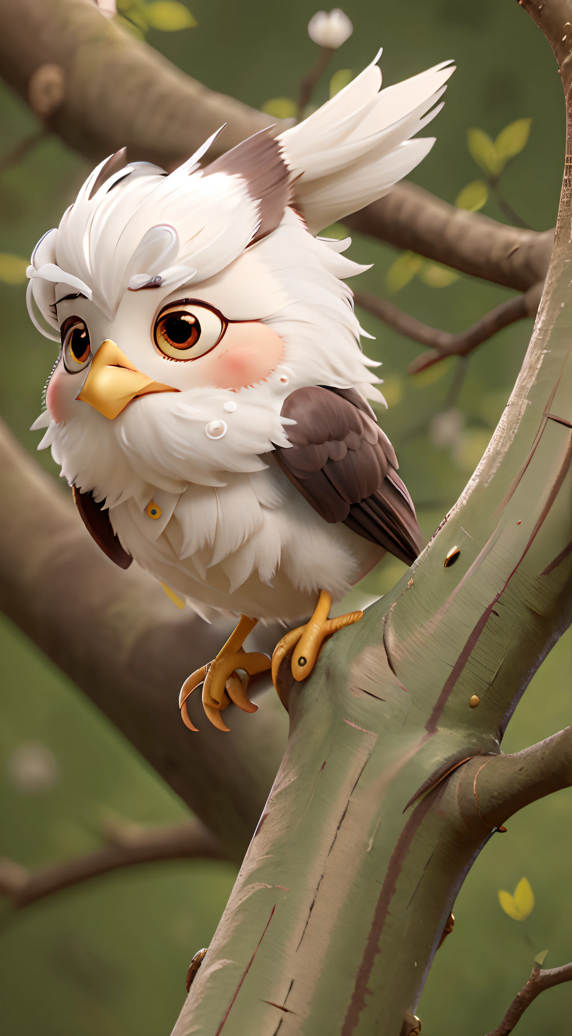 A small long-beaked bird dressed in exquisite and beautiful traditional Japanese costumes，Cabelo branco delicado e fofo，the expression is of beautiful happy eyes，Detalhes ultra-detalhados，Close local，qualidade de imagem ultra HD，mesmo desfocar o fundo