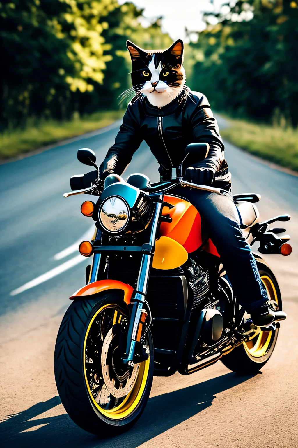 cat rides a motorcycle