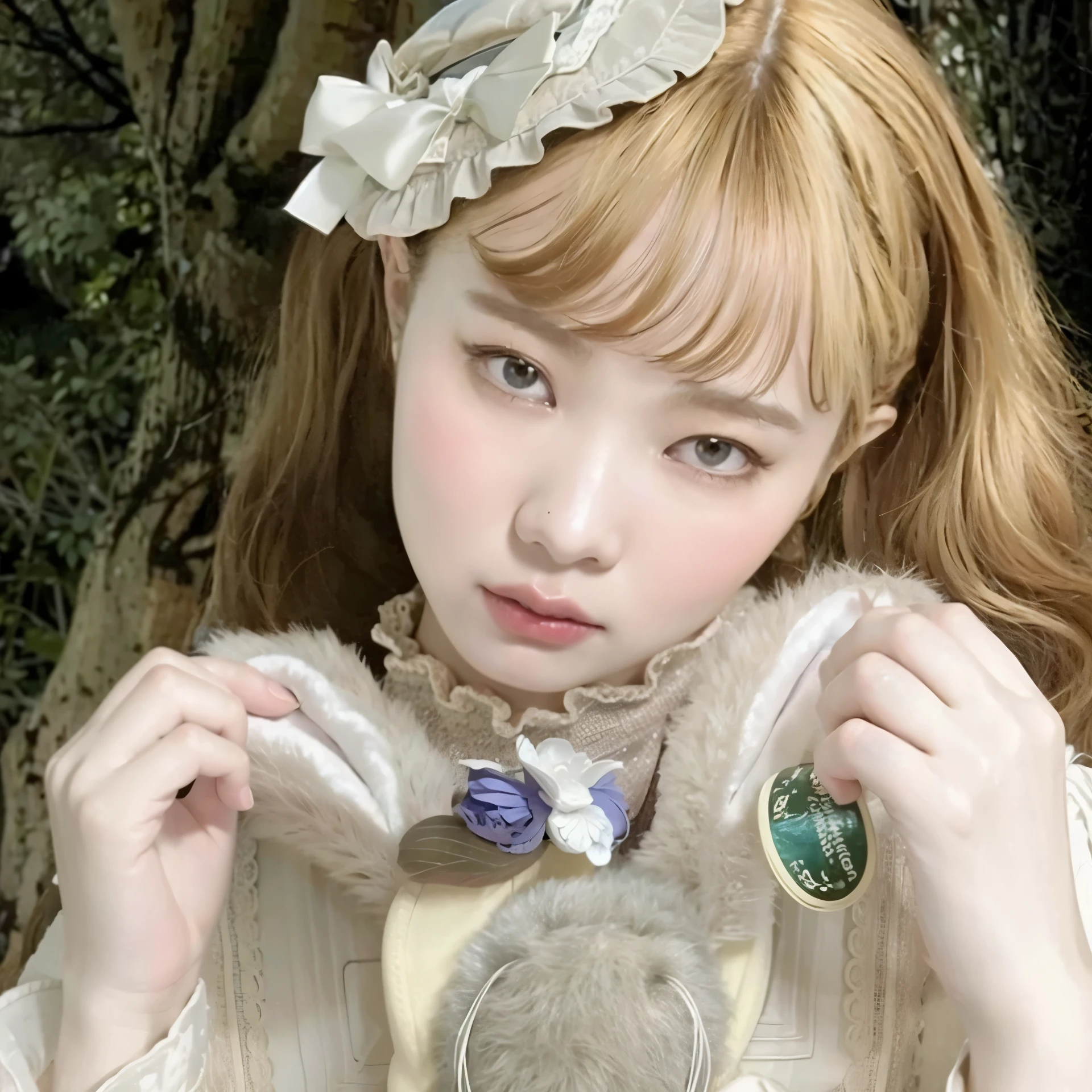 There's a young woman who's holding a teddy bear, fairy core, pale pele branca de porcelana, pale, snow-white skin, magical ta girl portrait, porcelain pale skin, young pale ghost, o corte Hime, shikami, fair and pale skin!!, penteado com corte hime branco, Bela Delfina, skin pale as ivory, pale milky white porcelain skin, pele branca de porcelana