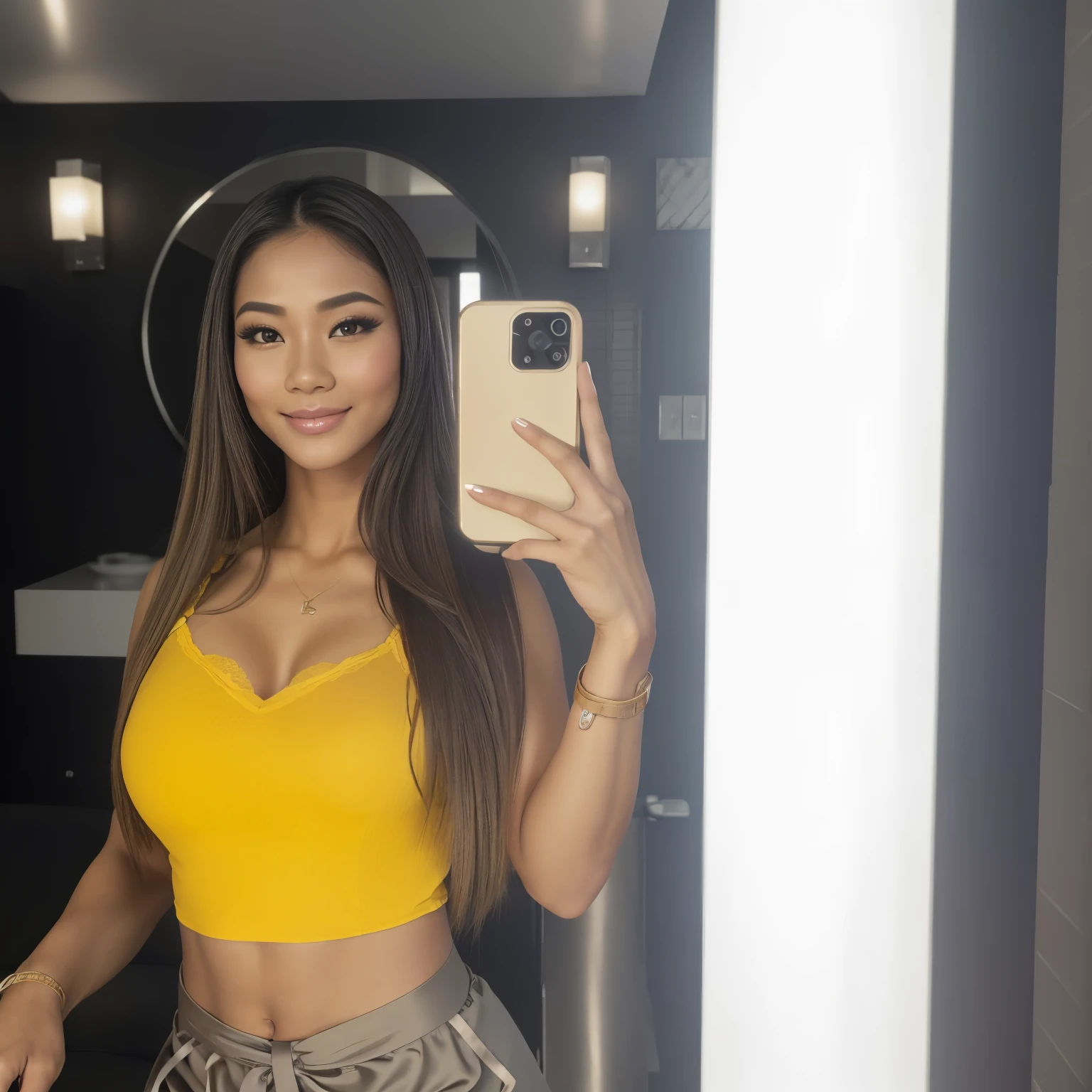 Young Thai woman, Fit physique, fitness physique, portant de la lingerie noire sexy, watch on the canapé, les jambes ouvertes, corps sexy, (8K), (best quality), (chef-d&#39;artwork:1.3), (realistic), (Photorealistic:1.34), ultra-detailed, [Beautiful detailed eyes], (sourire), (sourire), (beautiful detailed nose), [cheveux blonds très longs], (haut court), lingerie noire, (superbes seins taille normale), (gros plan), profondeur de champ, full body view, sitting on the sofa, legs spread, montrant l&#39;entrejambe, pieds en l'air
