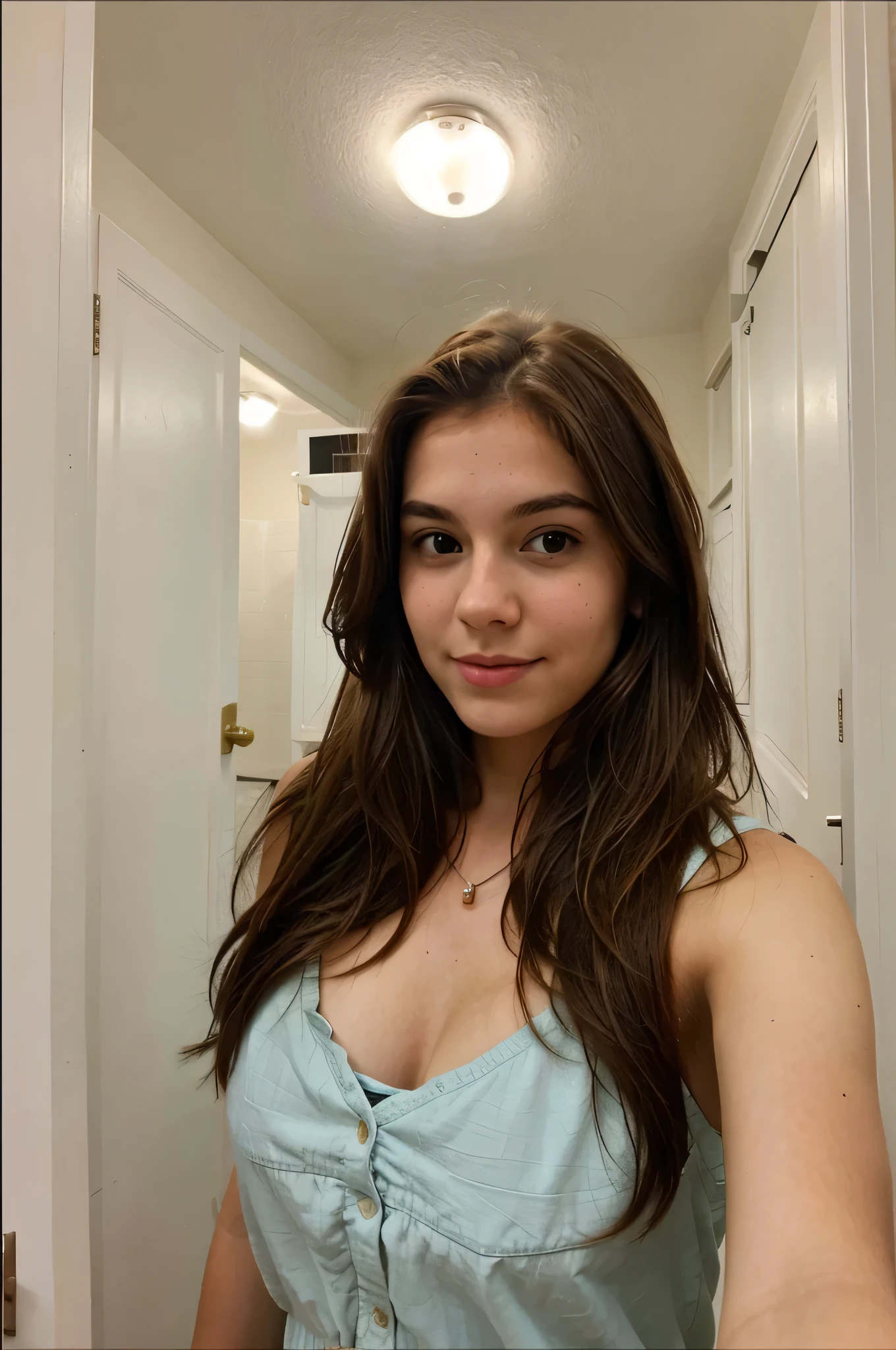 selfie of a pretty, young woman, brown hair