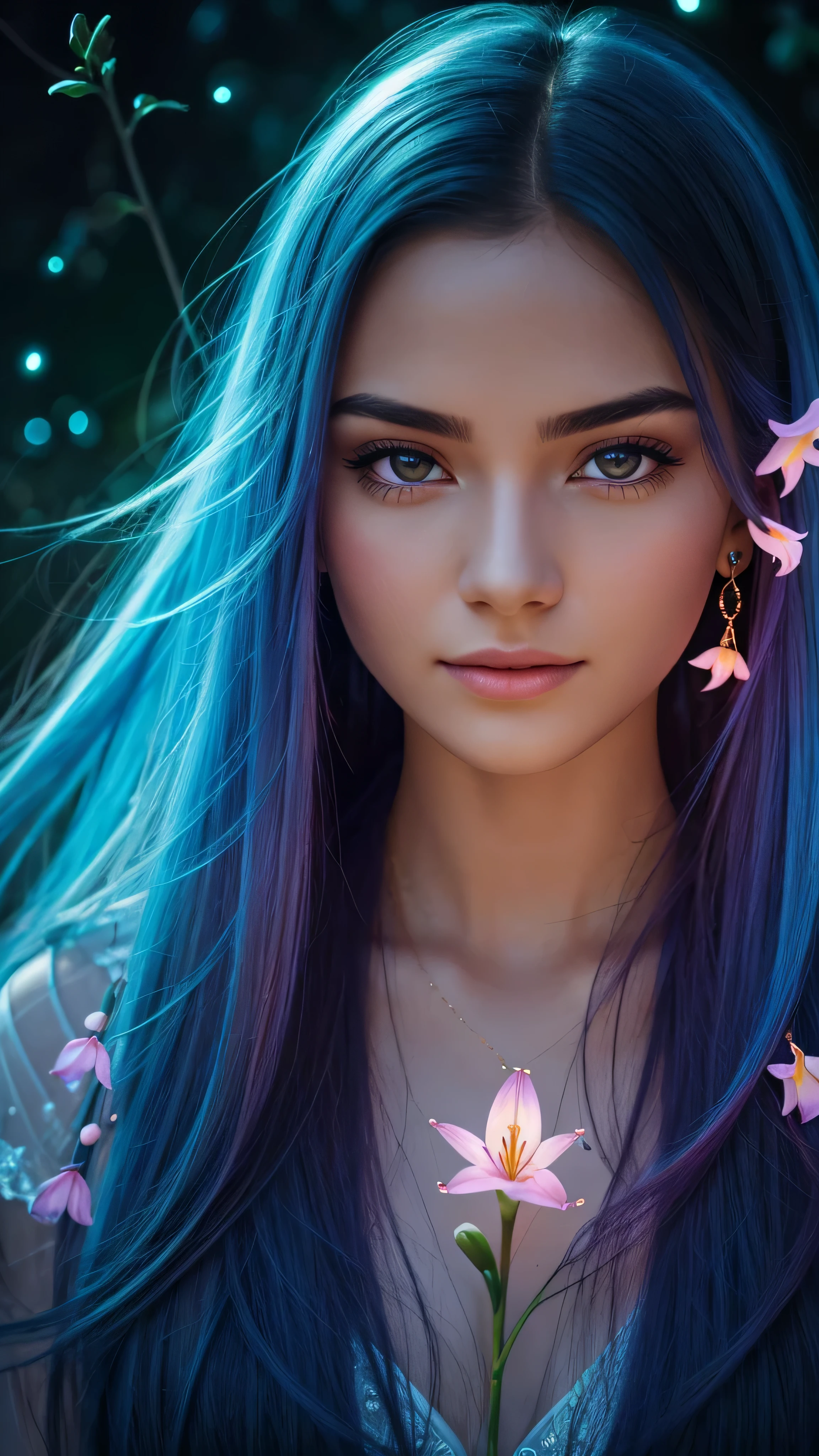 Beautiful realistic girl with BRIGHT WHITE-BLUE long hair ,Close-up of clean skin with detailed skin ,full length,in a short miniskirt,on an orange background ,Against the background of the starry sky,bright makeup,EARRINGS WITH GLITTERS,two-leaf gray flower,translucent speckled bifoliate gray,Bioluminescent - Ultra High Quality 8K Music Equalizer, High contrast, rich colors, soft light, Super detailed photos. ultra high quality 8K, High contrast, noise reduction, яркие rich colors.. high quality, 8K Ultra HD, High contrasthigh quality,мягкие close focus,very beautiful flower, translucent red lily of the valley with dew drop flower, bioluminescent flower glows and shimmers, he grows in a mysterious forest, shrouded in mystery, Сверхhigh quality 8k, High contrast, rich colors, soft light, Ultra-detailed photos. Сверхhigh quality 8k, High contrast, noise reduction, bright rich colors.. high quality, 8K Ultra HD, High contrast