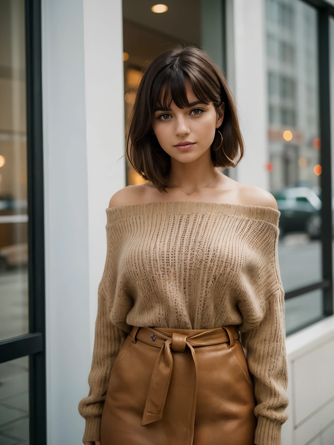 (((Anna Van der Vaart))), RAW photo, beautiful 26 y.o woman, cute face, very hot, wonderful goddess, shoulder-length black hair, bangs in front, brown eyes, black sweather, Nikon D850 Film Stock Photographie 4 Kodak 400 Appareil photo F1.6 colors rich lenses realistic texture