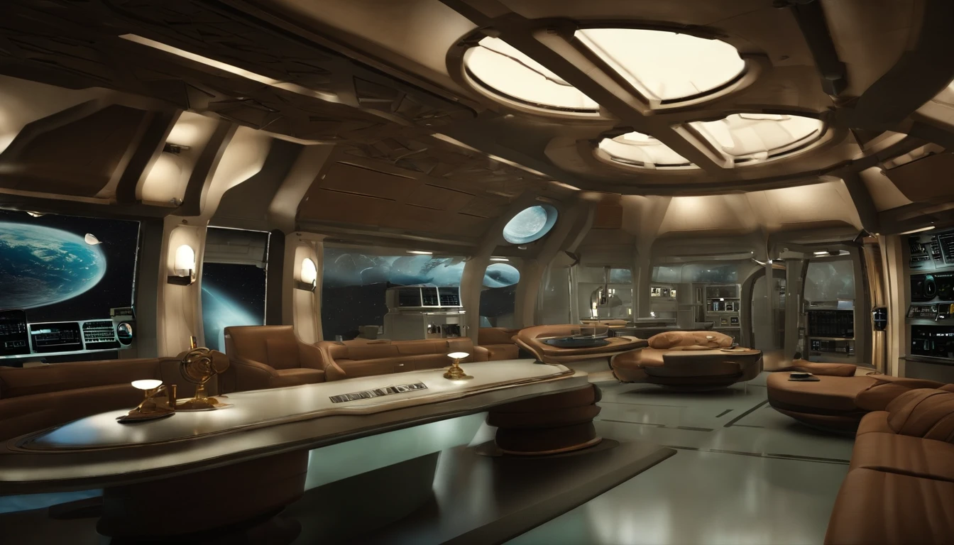 1930s science fiction film setting，interior of a planetary research base, control center of a space colony, boa imagem，wide areas, In addition to scientific and technological training，sober tones, Design retro-futurista 1930, Base of only num alien planet, (((Planetary Base on the ground)))