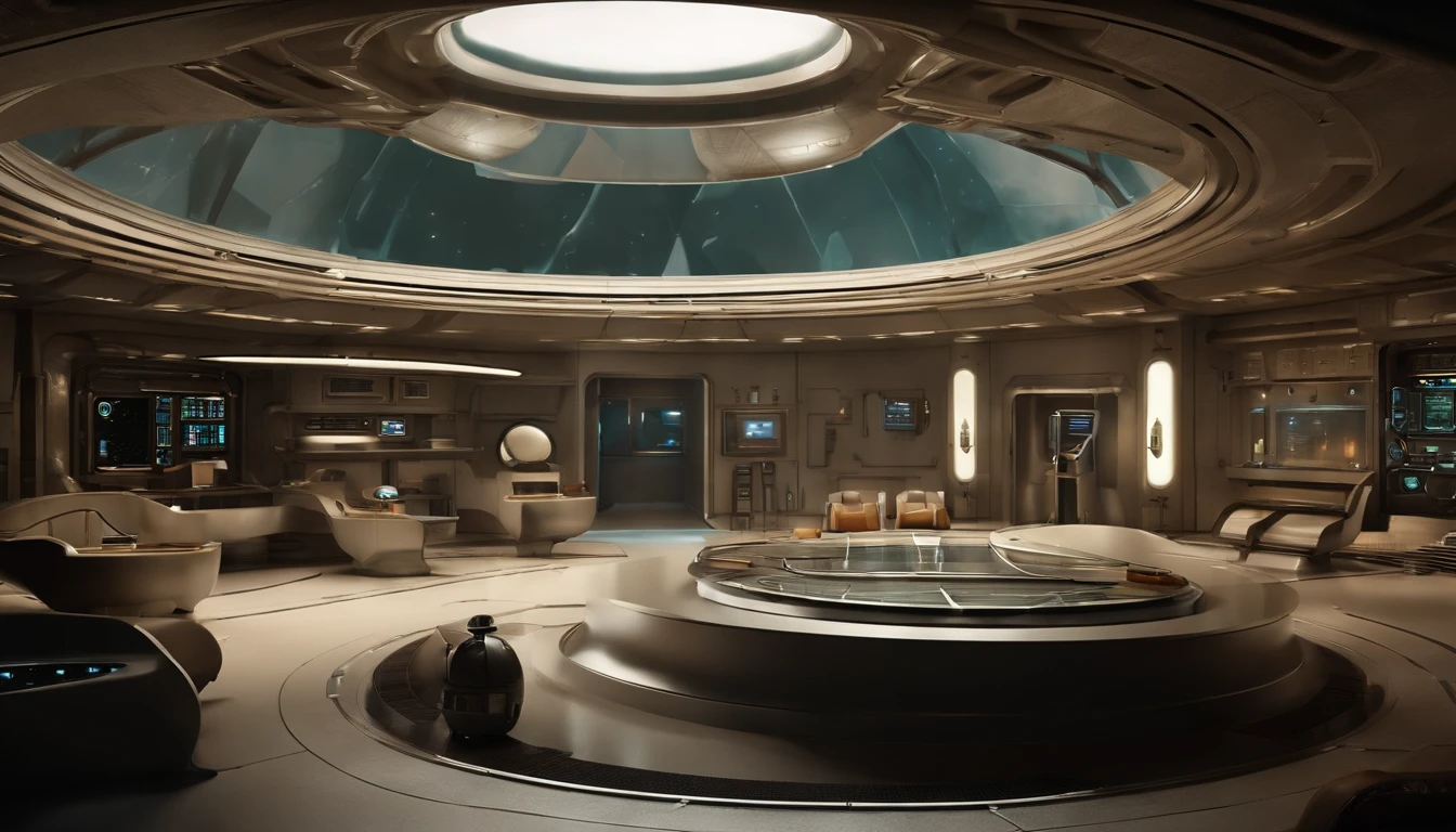 1930s science fiction film setting，interior of a planetary research base, control center of a space colony, boa imagem，wide areas, In addition to scientific and technological training，sober tones, Design retro-futurista 1930, Base of only num alien planet, (((Planetary Base on the ground)))