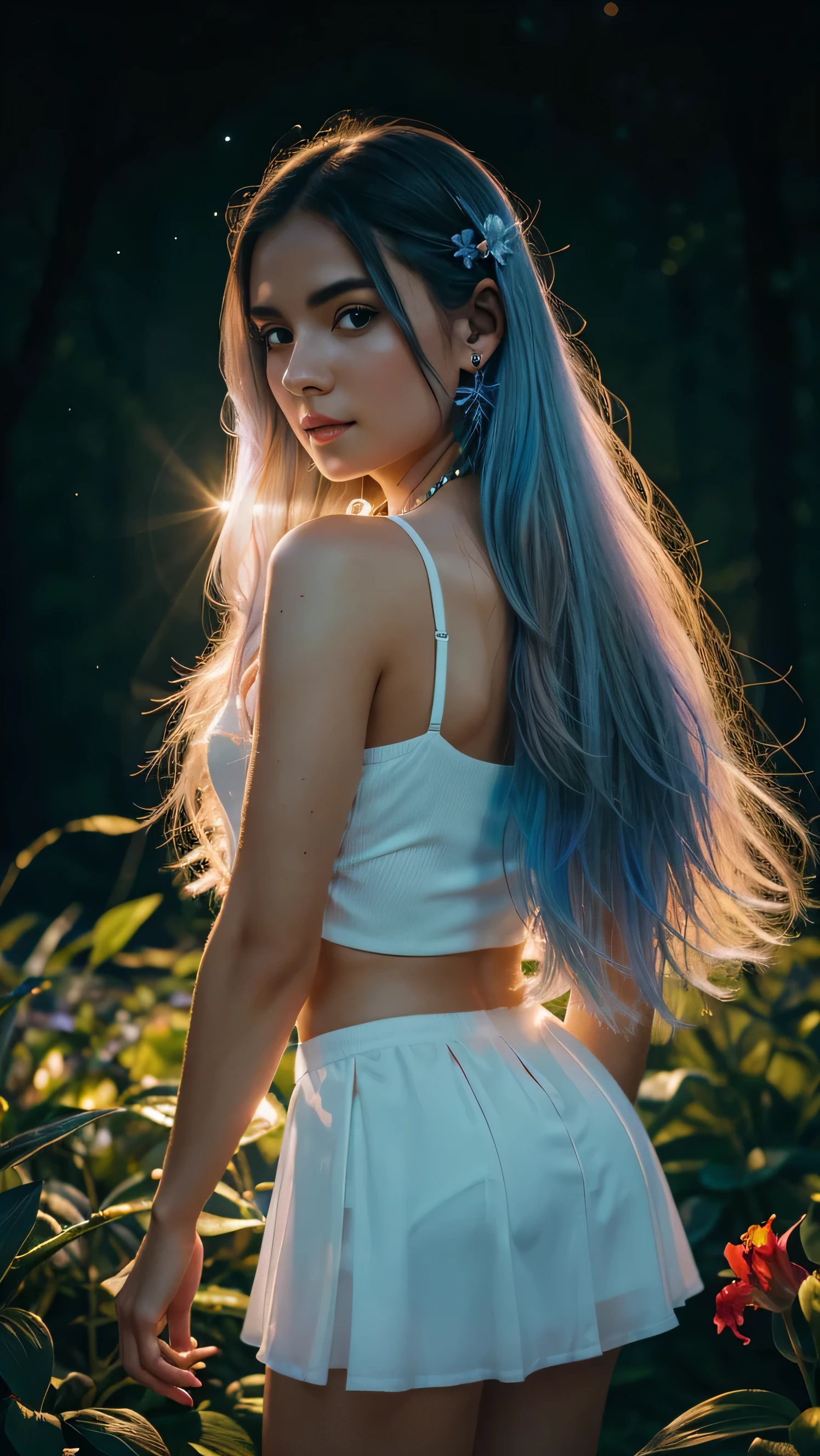 Beautiful realistic girl with BRIGHT WHITE-BLUE long hair ,Close-up of clean skin with detailed skin ,full length,in a short miniskirt,on an orange background ,Against the background of the starry sky,bright makeup,EARRINGS WITH GLITTERS,two-leaf gray flower,translucent speckled bifoliate gray,Bioluminescent - Ultra High Quality 8K Music Equalizer, High contrast, rich colors, soft light, Super detailed photos. ultra high quality 8K, High contrast, noise reduction, яркие rich colors.. high quality, 8K Ultra HD, High contrasthigh quality,мягкие close focus,very beautiful flower, translucent red lily of the valley with dew drop flower, bioluminescent flower glows and shimmers, he grows in a mysterious forest, shrouded in mystery, Сверхhigh quality 8k, High contrast, rich colors, soft light, Ultra-detailed photos. Сверхhigh quality 8k, High contrast, noise reduction, bright rich colors.. high quality, 8K Ultra HD, High contrast