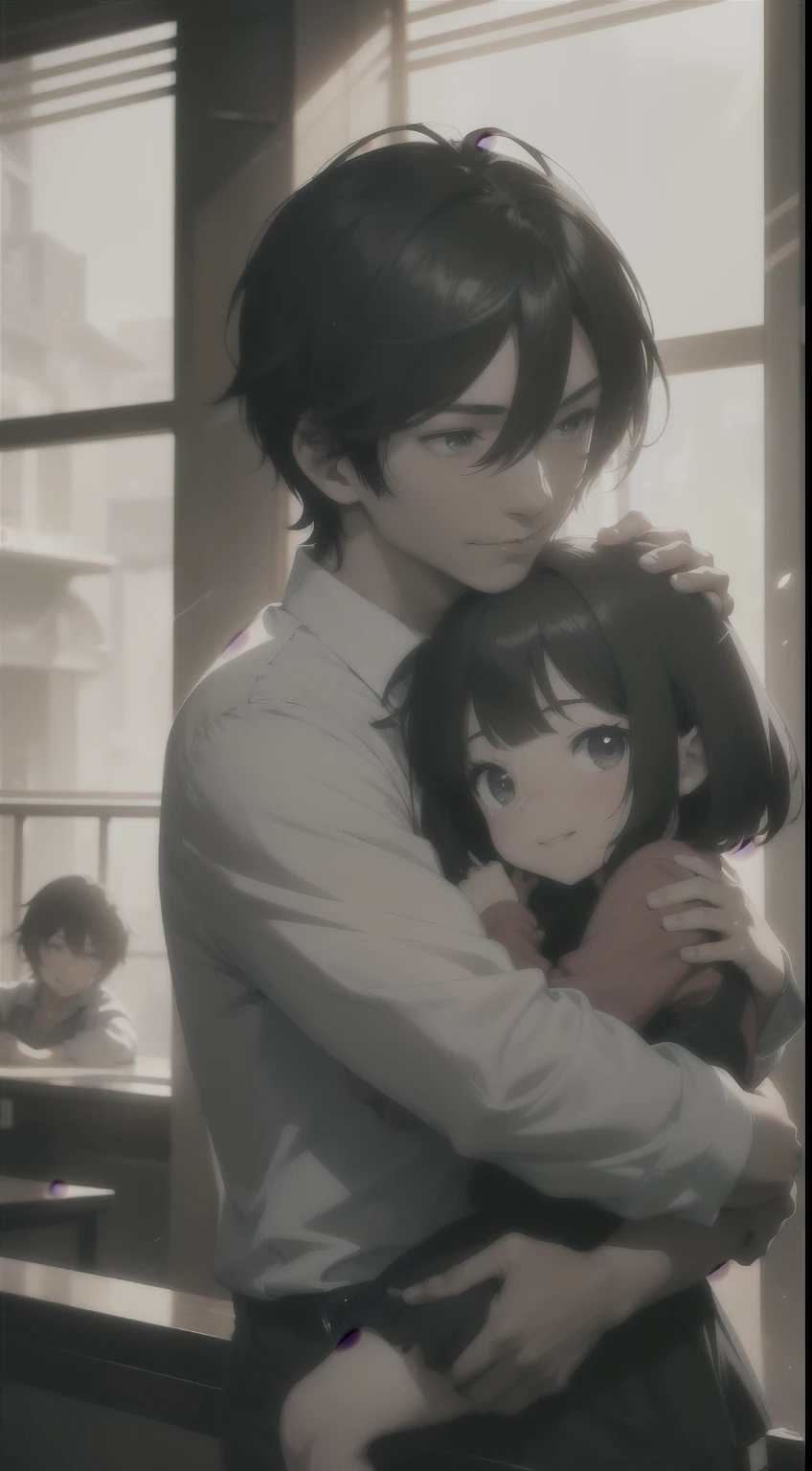 In the heart of an intricately detailed anime world, a man with short black hair and a warm smile cradles a 2-year-old girl on his shoulder. Sunlight streaming through a window casts high-definition rays upon their bodies, revealing every line and curve in stunning clarity. With every pixel meticulously rendered, this scene comes to life in the high-detail anime style.
Ray tracing captures the soft play of light and shadow across their features, providing a cinematic lighting experience. Chiaroscuro lends depth to the image, highlighting the symmetry between the man and the girl. Their joyful smiles radiate in the first-person perspective, beckoning viewers into their