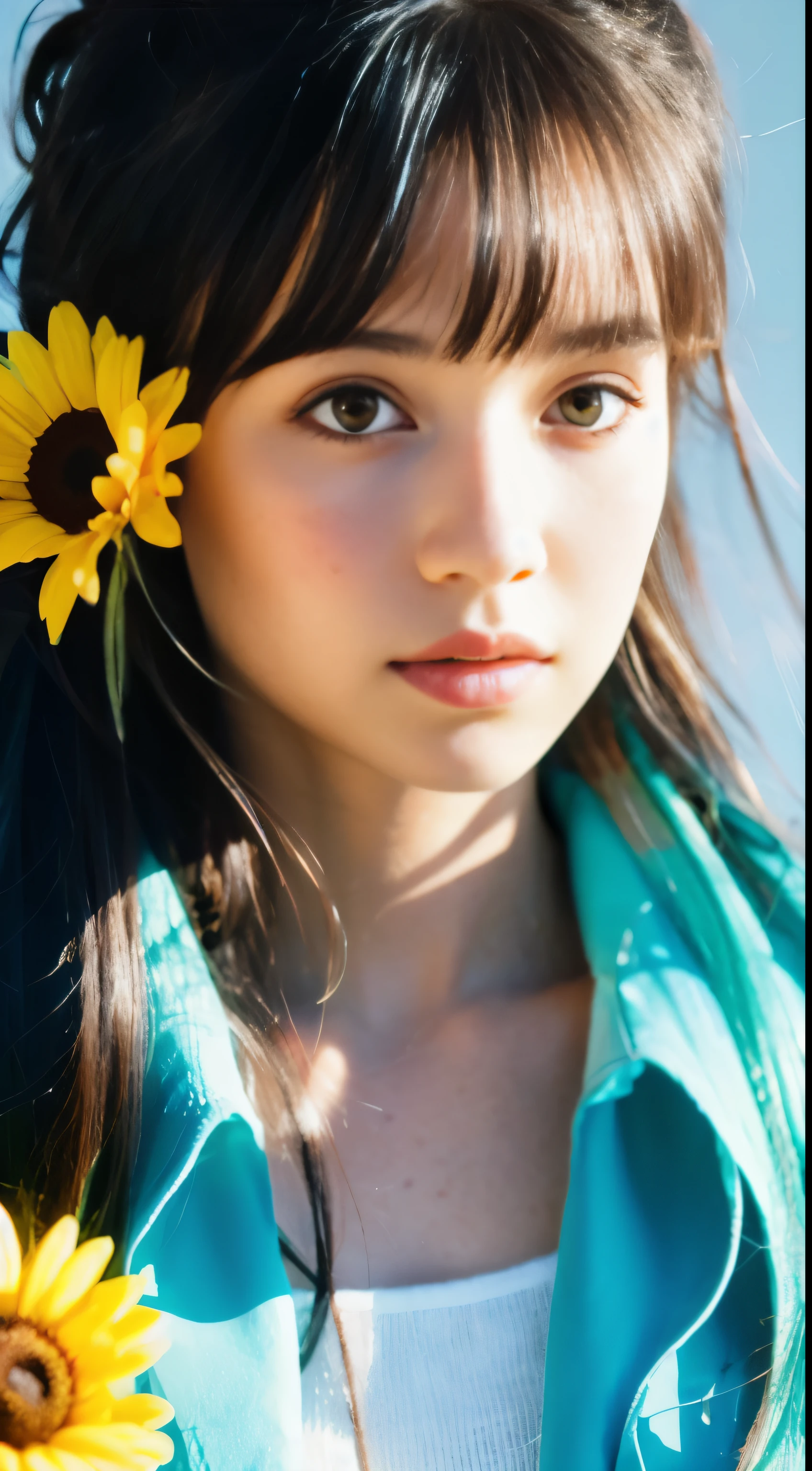 (masterpiece), (best quality), (ultra detailed),(disheveled hair),(illustration), (1girl), (Fashionable clothing), standing, Fashion model, looking at viewer, (interview), (simple background),beautiful detailed eyes, delicate beautiful face, Floating,(high saturation),(colorful splashes),colorful bubble,(shining), focus on face, ponytail, kamisato ayaka, light blue hair, bangs, hair ring, floating flowers, floating hairs, (shining), best lighting, best shadow,
