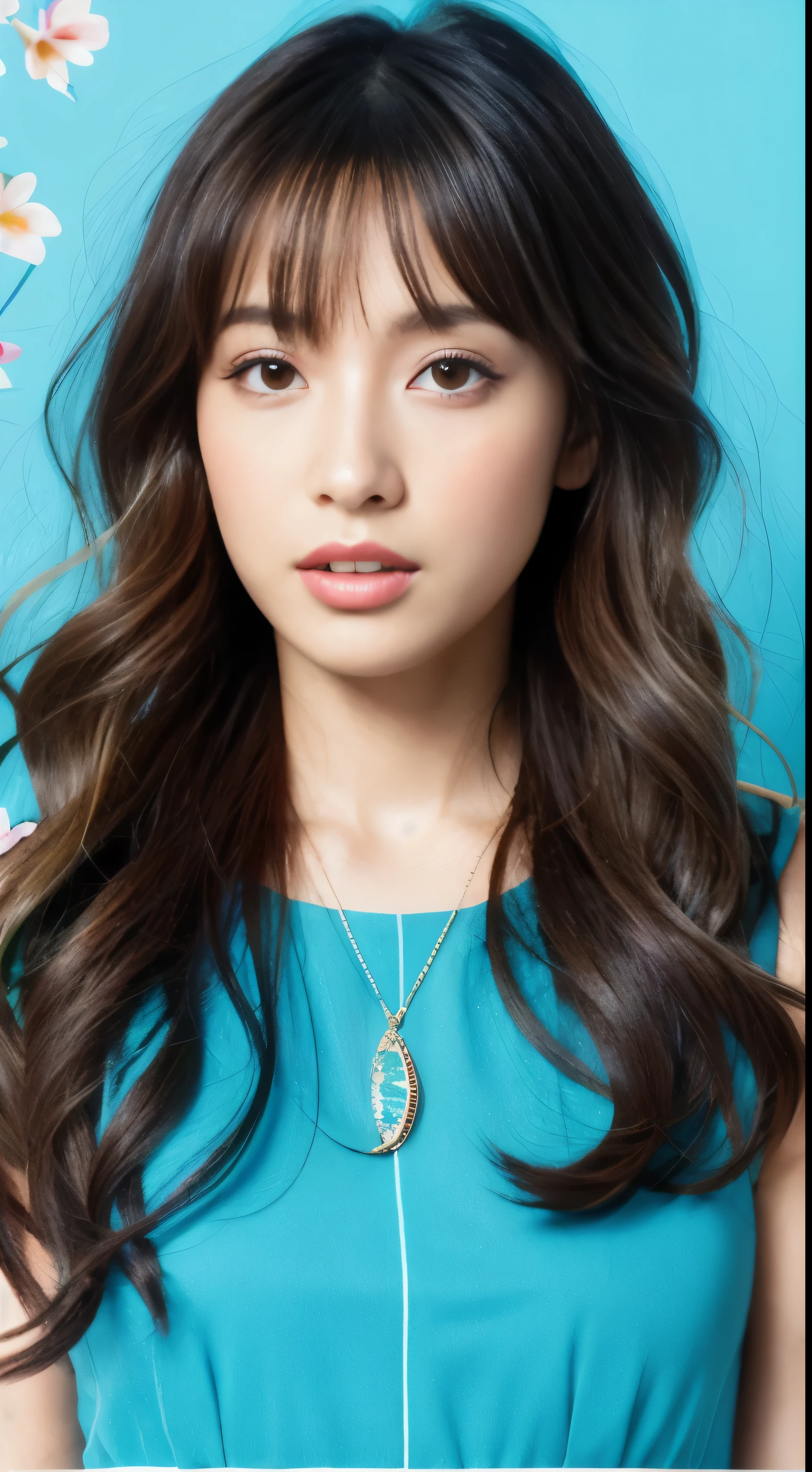 (masterpiece), (best quality), (ultra detailed),(disheveled hair),(illustration), (1girl), (Fashionable clothing), standing, Fashion model, looking at viewer, (interview), (simple background),beautiful detailed eyes, delicate beautiful face, Floating,(high saturation),(colorful splashes),colorful bubble,(shining), focus on face,  ponytail, kamisato ayaka, light blue hair, bangs, hair ring, floating flowers, floating hairs, (shining), best lighting, best shadow,