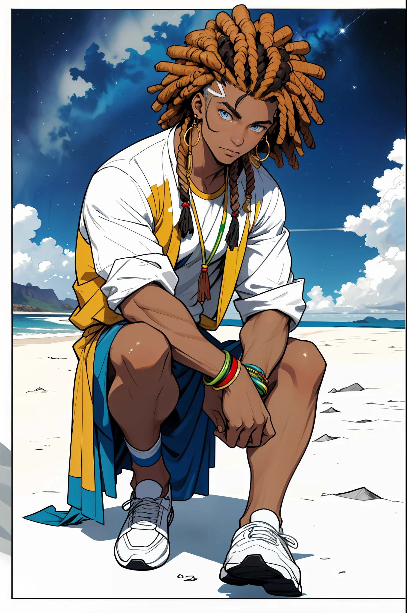 male,thong, surfer necklace, tan, frosted tips hair, curly hair, afro hair,surfer, wristbands