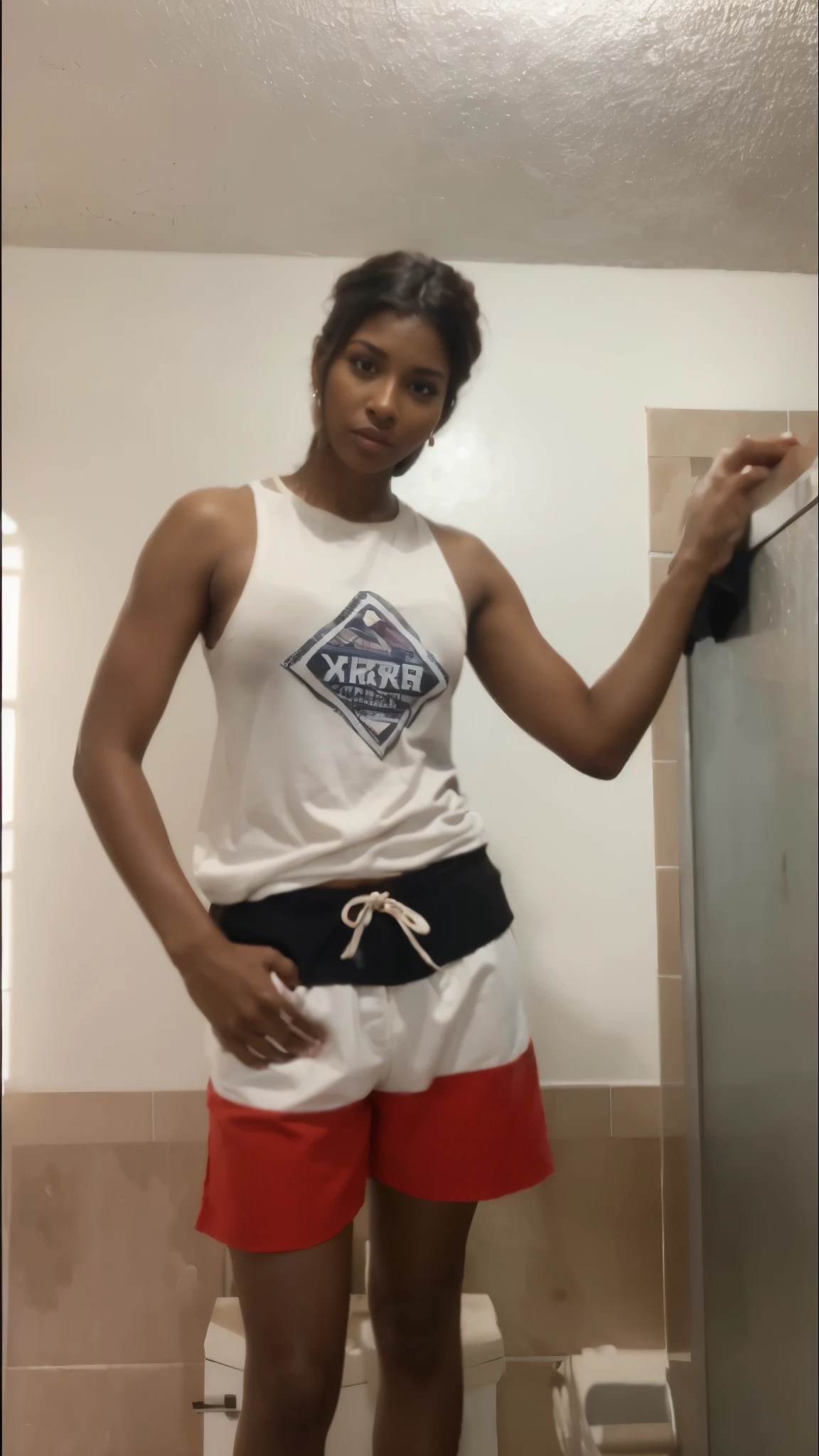 (masterpiece), best quality, expressive eyes, perfect face, female, stud earrings, ((BIG Breasts)), (( brown skin tone)), dark brown eyes, realistic, gender swap