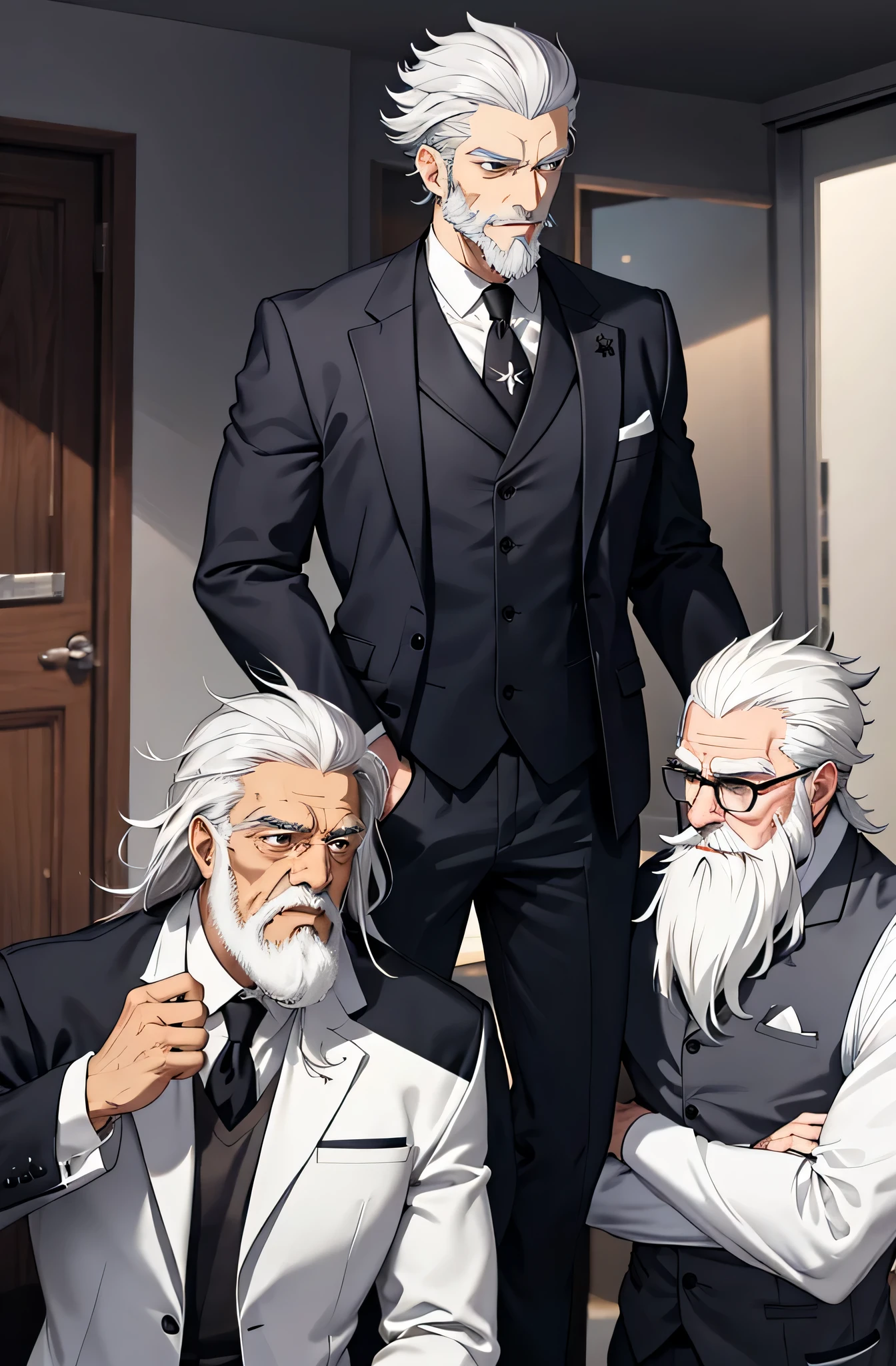 elder,gray hair,white beard,suit,up body,