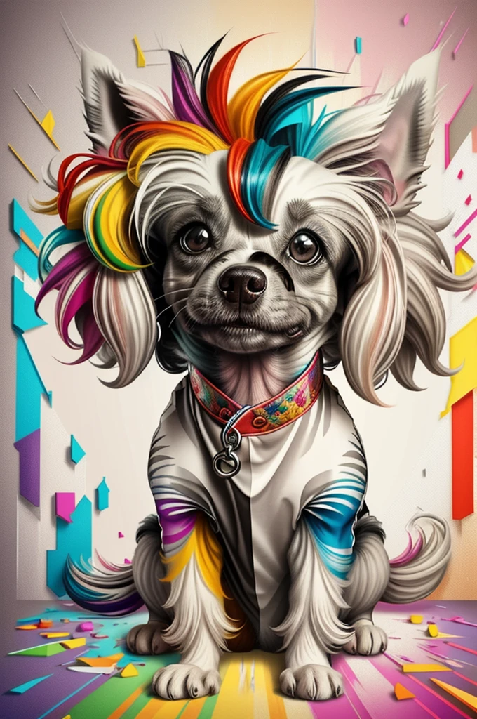 (Dog chinese crested ),(happy), Eduardo Kobra padding ,wall PORTRAIT geometric multidimensional, art, chibi,
yang08k, beautiful, colorful,
masterpieces, top quality, best quality, official art, beautiful and aesthetic,