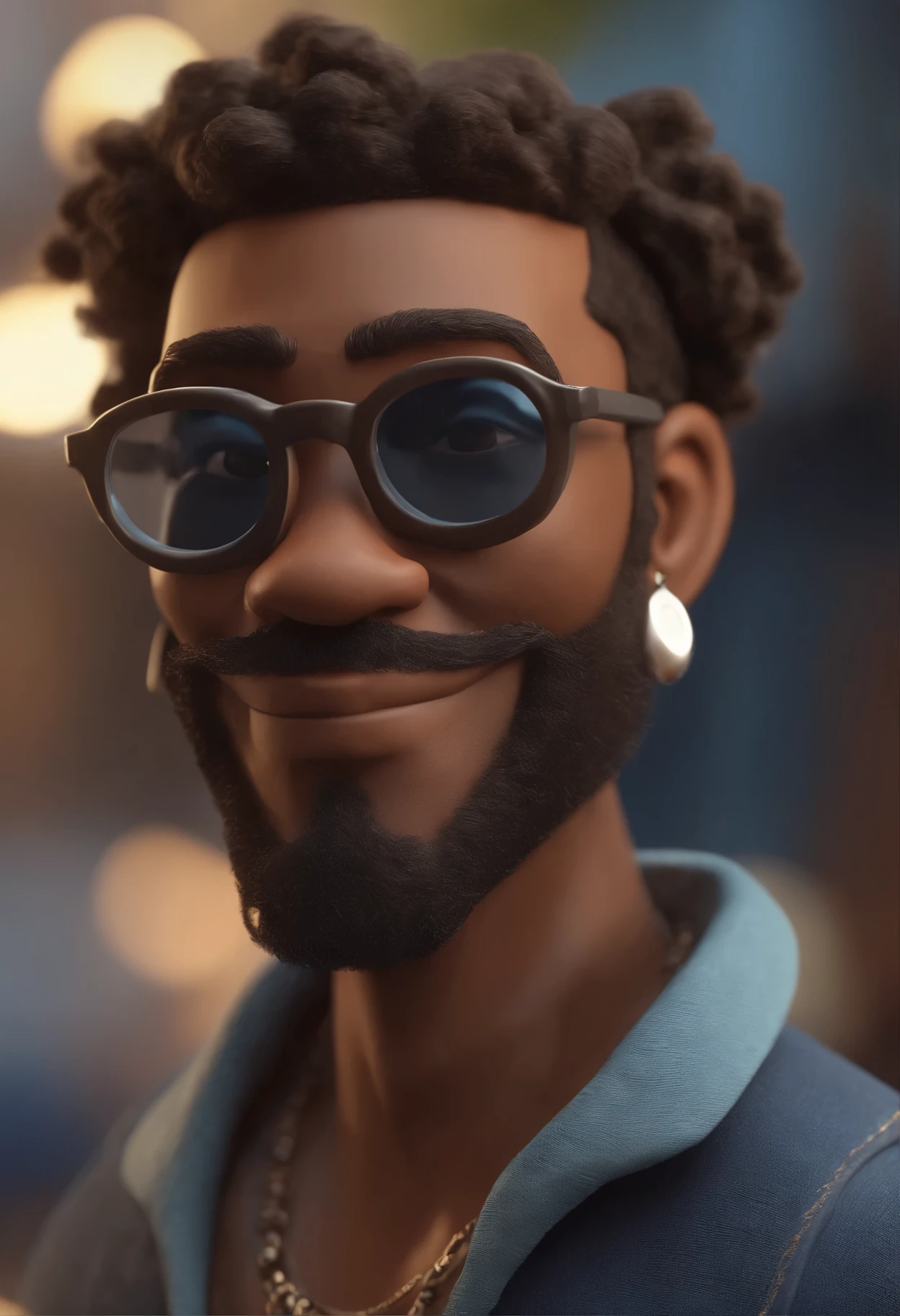 Cartoon character of an african man with dreadlocks and silver frame rounded glasses, cavanhaque e uma camisa azul, animation character, Caractere estilizado, animation style rendering, 3D estilizado, Arnold Maya render, 3 d render stylized, toon render keyshot, Personagem 3D, Personagem 3D, 3d rendering stylized, 3 d character render, personagem de desenho animado, Personagem de close up, Pose de personagem,  (Estilo Pixar) (master part:1.2) (Bokeh) (best quality) (pele detalhada) (textura detalhada) (8k) (argila) (Cinematic lighting) (sharp focus