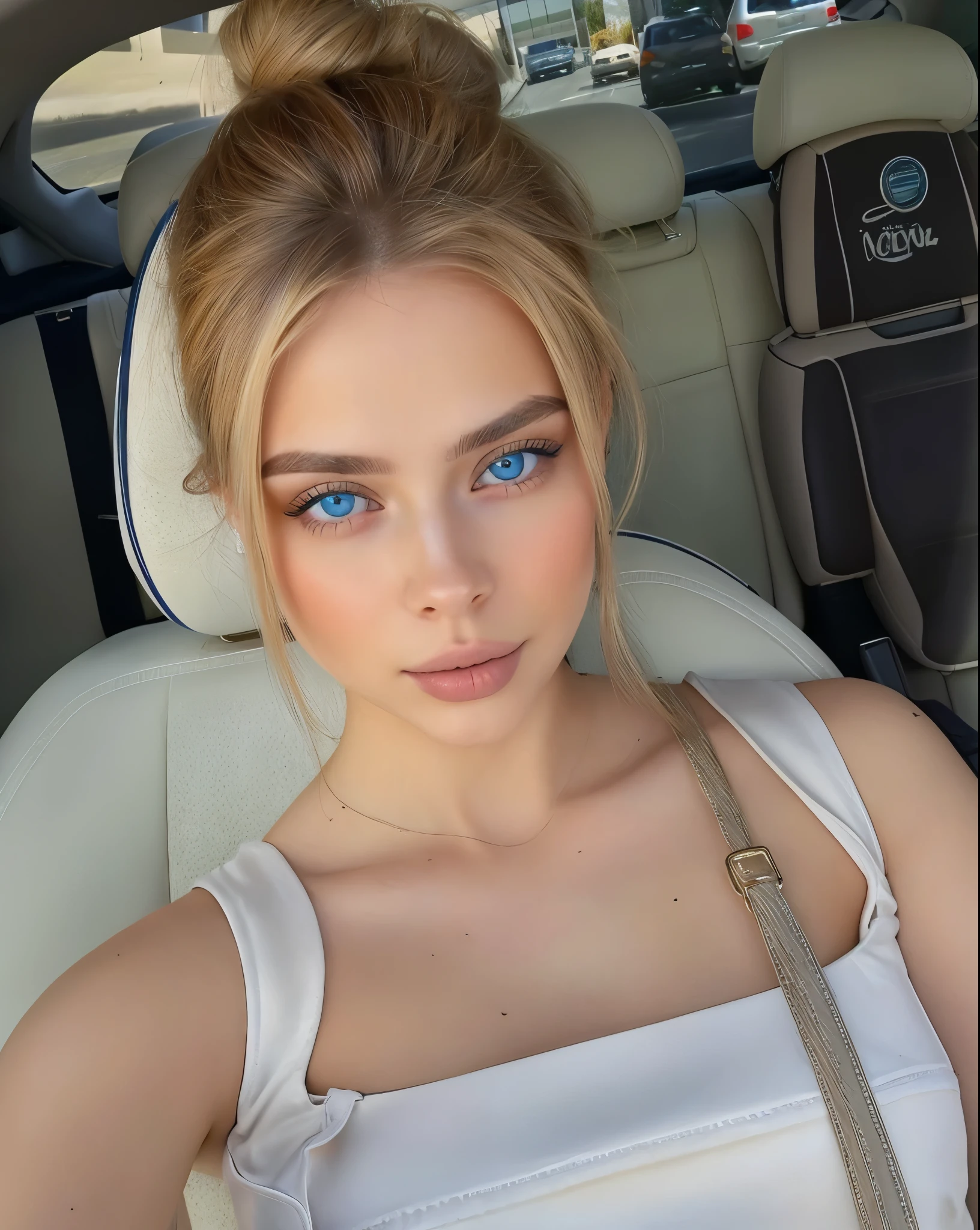 Mujer arafed sentada en un auto con un bolso al hombro., hermosa cara atractiva, Cara extremadamente hermosa, cara perfecta ), cara hermosa y atractiva, sydney sweeney, cabello rubio y ojos azules, la mujer mas bella del mundo, muchacha atractiva, hermosa chica modelo, modelo de instagram, pale, shiny skin, natural soft pale skin, ojos azules y cabello rubio, hermosa modelo fe******