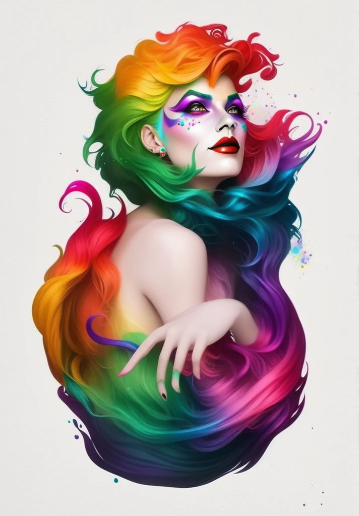 a joker with colorful hair and a rainbow colored dress, colorfull digital fantasy art, art of alessandro pautasso, colorful illustration, colorfull illustration, gorgeous digital art, lgbt art, colorful art, a beautiful artwork illustration, artgerm colorful!!!, inspired by Alberto Seveso, exquisite digital illustration, dripping with color, illustration iridescent, colorful digital painting