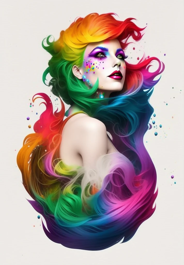 a joker with colorful hair and a rainbow colored dress, colorfull digital fantasy art, art of alessandro pautasso, colorful illustration, colorfull illustration, gorgeous digital art, lgbt art, colorful art, a beautiful artwork illustration, artgerm colorful!!!, inspired by Alberto Seveso, exquisite digital illustration, dripping with color, illustration iridescent, colorful digital painting