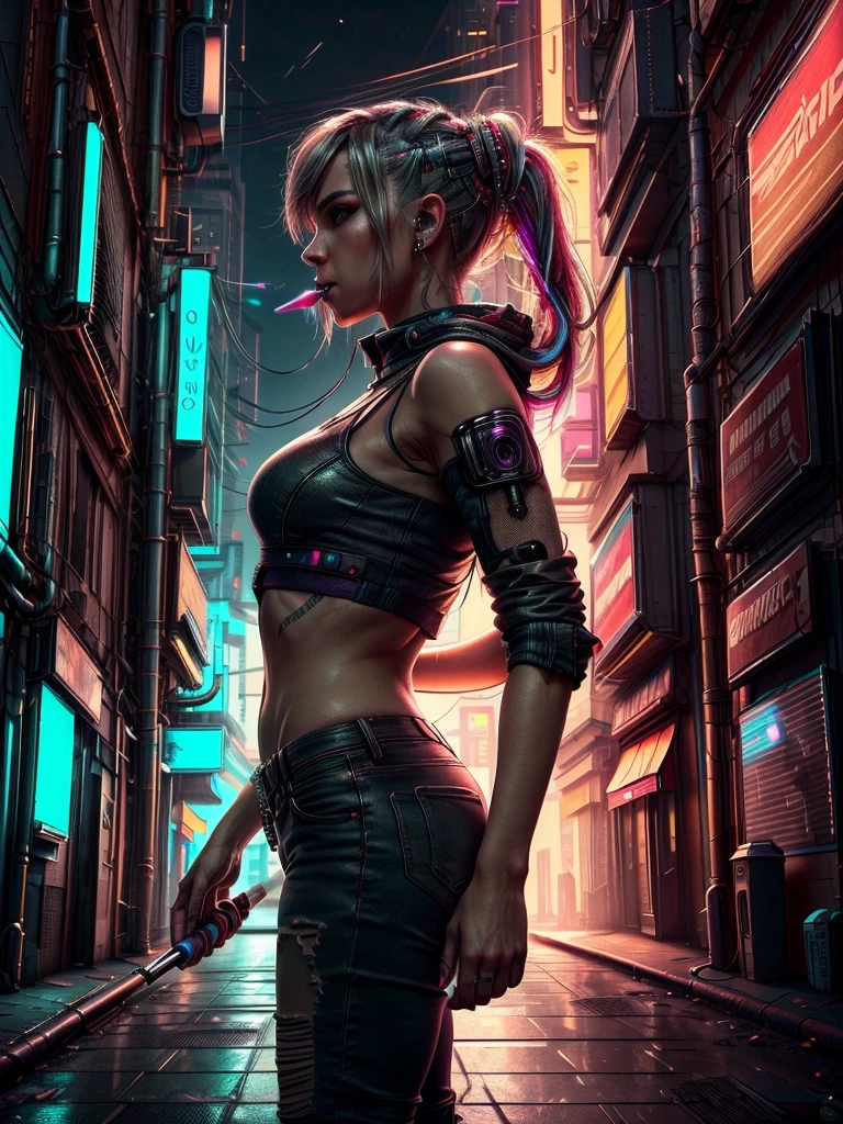 Portrait Unreal engine:1.4,Ultra realistic CG 64K, photorealistic:1.4, skin texture:1.4, masterpiece:1.4,close-up:1.4, bride and groom 1 young man beautiful cyberpunk clothing :1.55, Beautiful young woman, short cyberpunk style clothing .,blowing round balloon of bubblegum in his mouth: 1.5, blue miniskirt jeans colorful and flashy cyberpunk style clothing, City background lighting warm and vivid colors at night, ((32k Photo)) HDR, super realistic, raw quality, (Details hyperrealisticovie style, vivid colors: 1.3, dark night sky, cyberpunk buildings, beautiful composition.