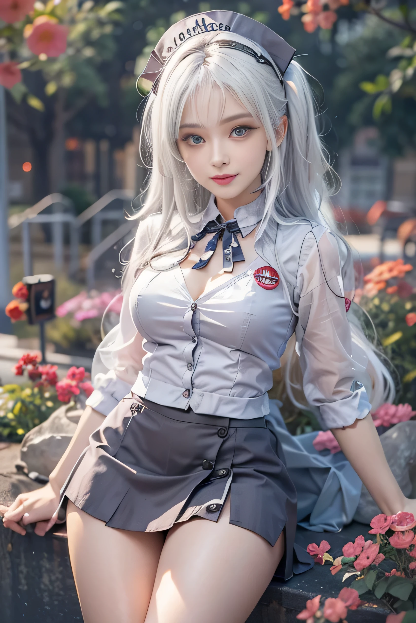((Girl walking in office district)),(((posterior view)))、 Silver hair, Bangs, Blunt bangs, Long straight hair, aqua eyes, long eyelasher, Solid Circle Eyes, makeup, Open mouth, blush, Parted Lip, Bright pupils, smiley, Seductive smile, Reflectors, surrealism, Modern、Black pantyhose、Sateen、rainbows、Blurry skyscraper in the distance、mix4、Provocative,(( Wet silver hair)), Bangs, Blunt bangs, Long straight hair, (side poneyTail)aqua eyes, long eyelasher, Solid Circle Eyes, makeup, Open mouth, blush, Parted Lip, Bright pupils, smiley, Seductive smile, Reflectors, surrealism, Modern,(Long grey hair)、((校服:1.4、Navy skirt))、((white jaket))、((Check skirt)),low tune、(white shirt、red necktie、: 1.6)、((up skirt)),((White T-back panties visible))、((she is soaking wet))、