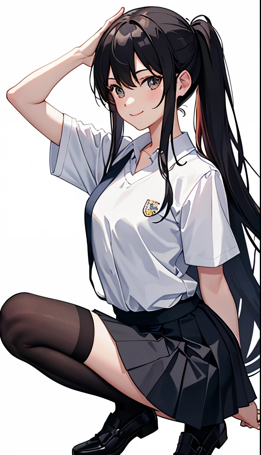 girl,Pigtails,black hair,primary school student,skirt,tie