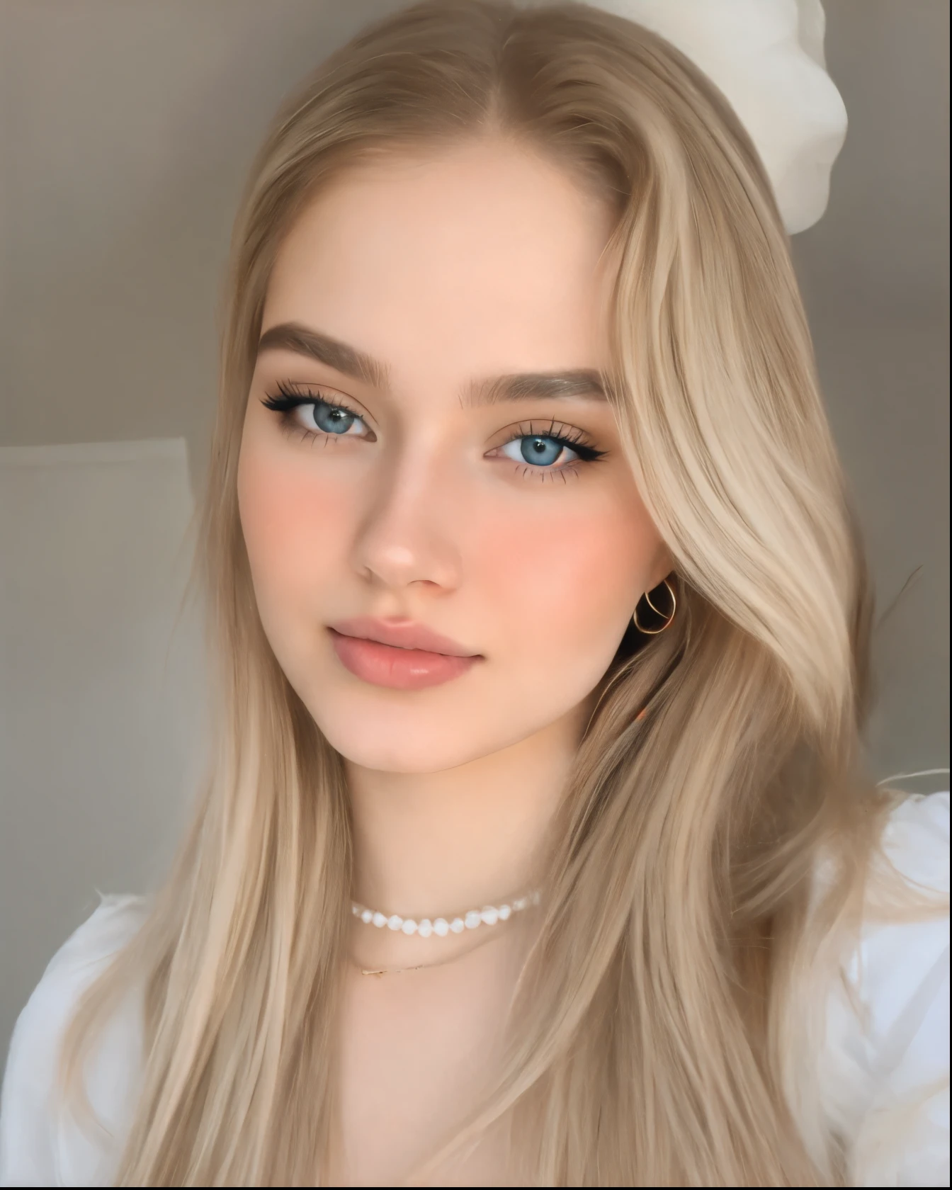 un primer plano de una mujer con cabello largo y rubio que llevaba una camisa blanca, una chica con cabello rubio, cara perfecta ), 19 year old girl, cabello rubio y ojos grandes, pale skin curly blonde hair, natural soft pale skin, hermosa chica rubia, pale, shiny skin, pale skin soft and flawless, chica joven y linda, 18 years, hermosa chica modelo