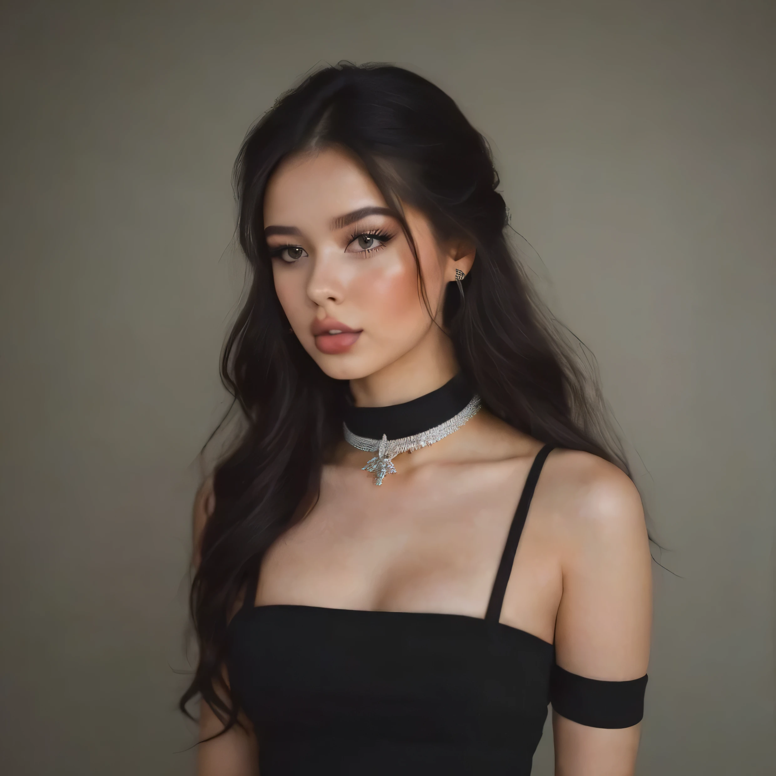 un primer plano de una mujer que llevaba una gargantilla y un collar de gargantilla, usando una intrincada gargantilla negra, hermosa chica modelo, Retrato de Sophie Mudd, maravilloso cabello oscuro, hermosa chica modelo, anna nikonova aka newmilky, usando gargantilla negra, foto de una mujer hermosa, mujer hermosa, hermosa modelo femenina, cabello oscuro y maquillaje, mujer joven muy hermosa, hermosa mujer hermosa
