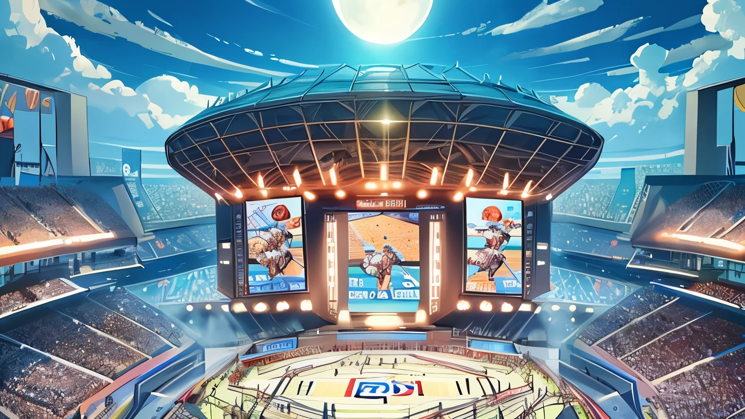 put a real crowd on the stadium anime style , epic finals