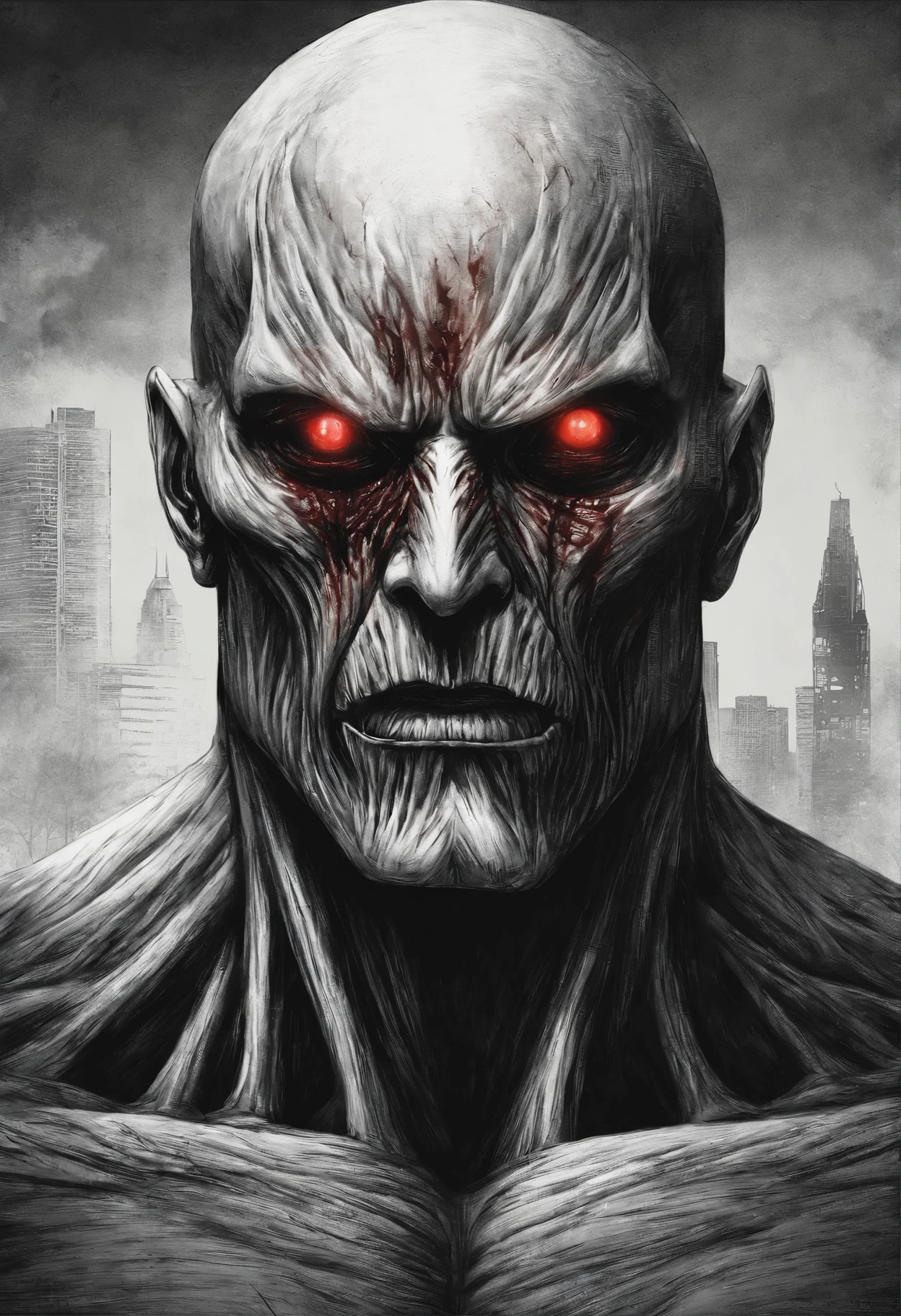 colossal titan with red eyes