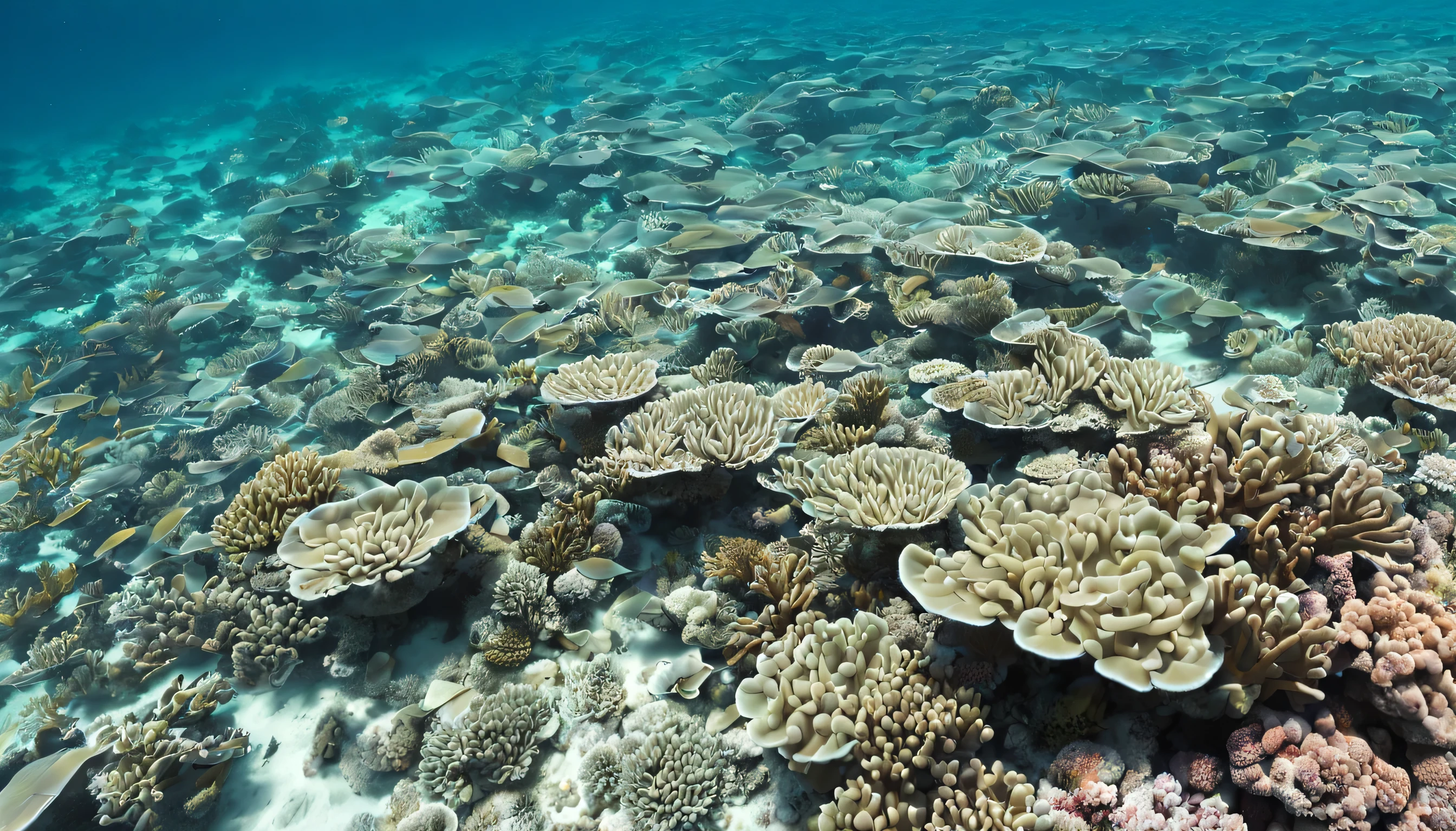 clear sea water exposed to sunlight, coral reefs that look beautiful