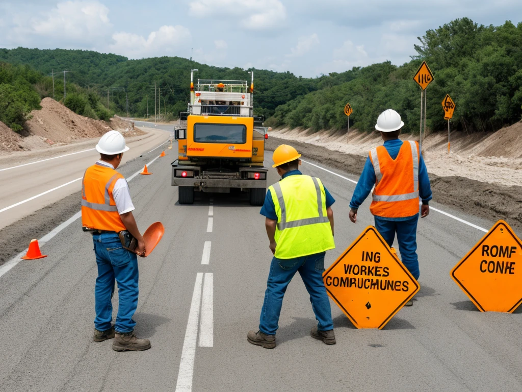 Workers, road construction workers