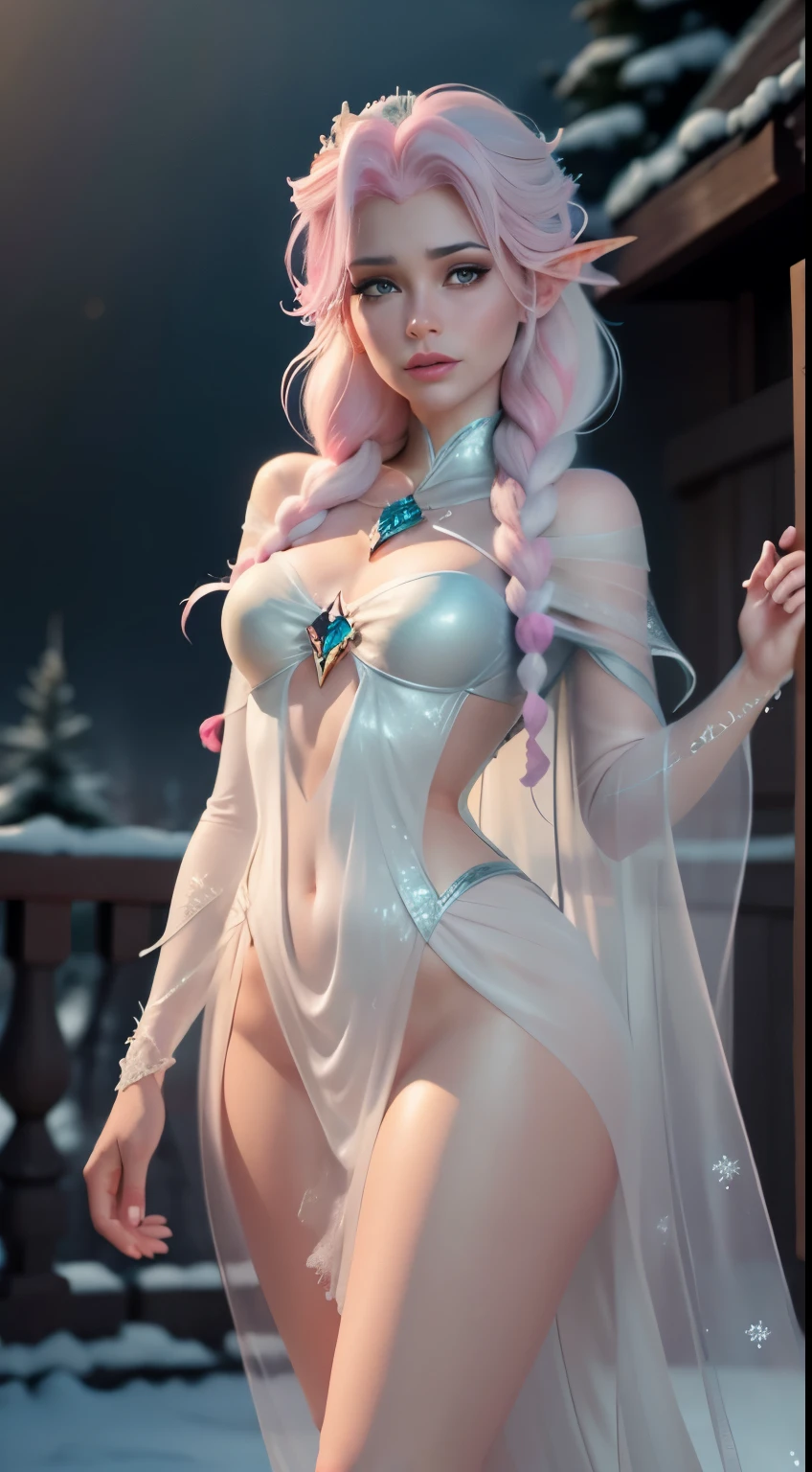 Elfgirl (rose quartz SU-Elsa frozen Disney  mezclando modelos .) (ultra FUSION of white and pink hair) Highly detailed CG unity 8k wallpaper, style shot, complex, high detail, dramatic, highest quality movie still image, very detailed, masterpiece, best quality, character design, Elsa, Elsa from Frozen,Fusion Pink Diamond (( Dark style)), realistic ultra-detailed rendering style, natural light, sharp character design, (hard focus, 8k), (((natural skin texture))), 8k textures, soft cinematic lighting, adobe lightroom, dark room, hdr, Sophisticated, Elegant, Rich Detail, Sharp Focuilm Look) )), Soothing Tones, Detail Frenzy, Intricate Detail, Super Detail, Low Contrast, Soft Film Lighting, Dull Colors, Exposure Blending, HDR, Fade, 35mm, f/1.4, ISO64, f16, 25 sec.