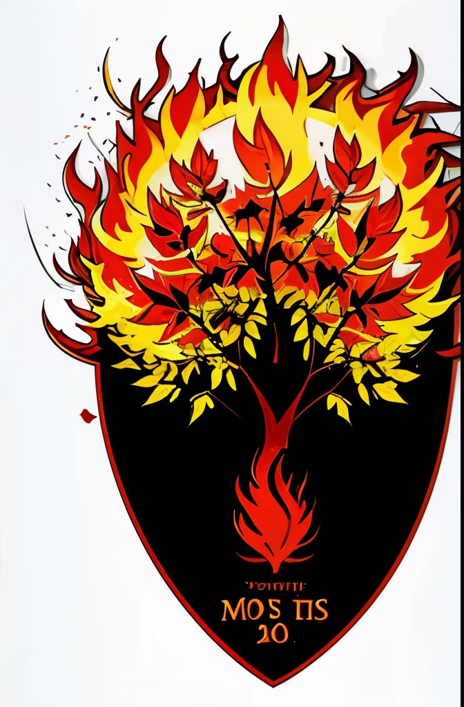 ((moses burning bush)), leaves on fire, logo, bible art, vibrant color, ((vector)), majestic, colorful fire, high contrast, hiper detailed, contour