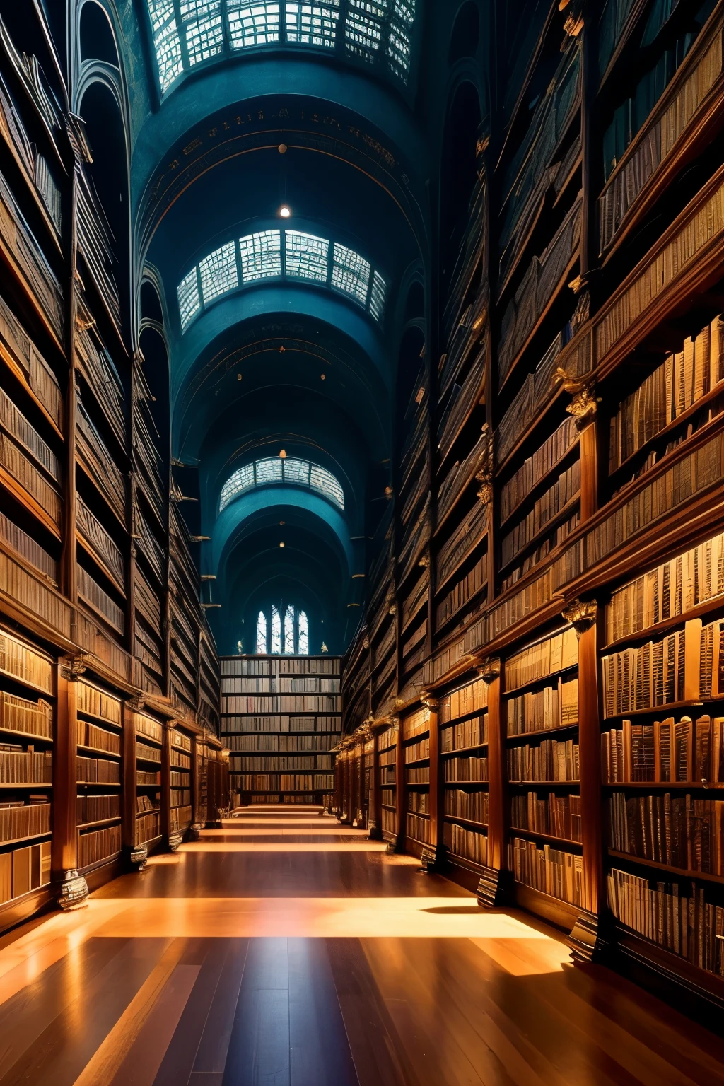 Wide shot of a cosmic multiversal library, an awe-inspiring architectural marvel, meticulously crafted with photorealistic precision using Unreal Engine and Octane Render. The library's grandeur unfolds in stunning 8k resolution, each intricate detailing bringing every nook and cranny to life.
Immaculate technological brilliance surrounds the scene, with cinematic lighting casting long, dramatic shadows that add depth and dimension to the hyper-realistic environment. Volumetric and accent lighting illuminate the vast, multi-layered shelves, revealing an endless collection of books that span the entire spectrum of human knowledge.
The creative energy is palpable