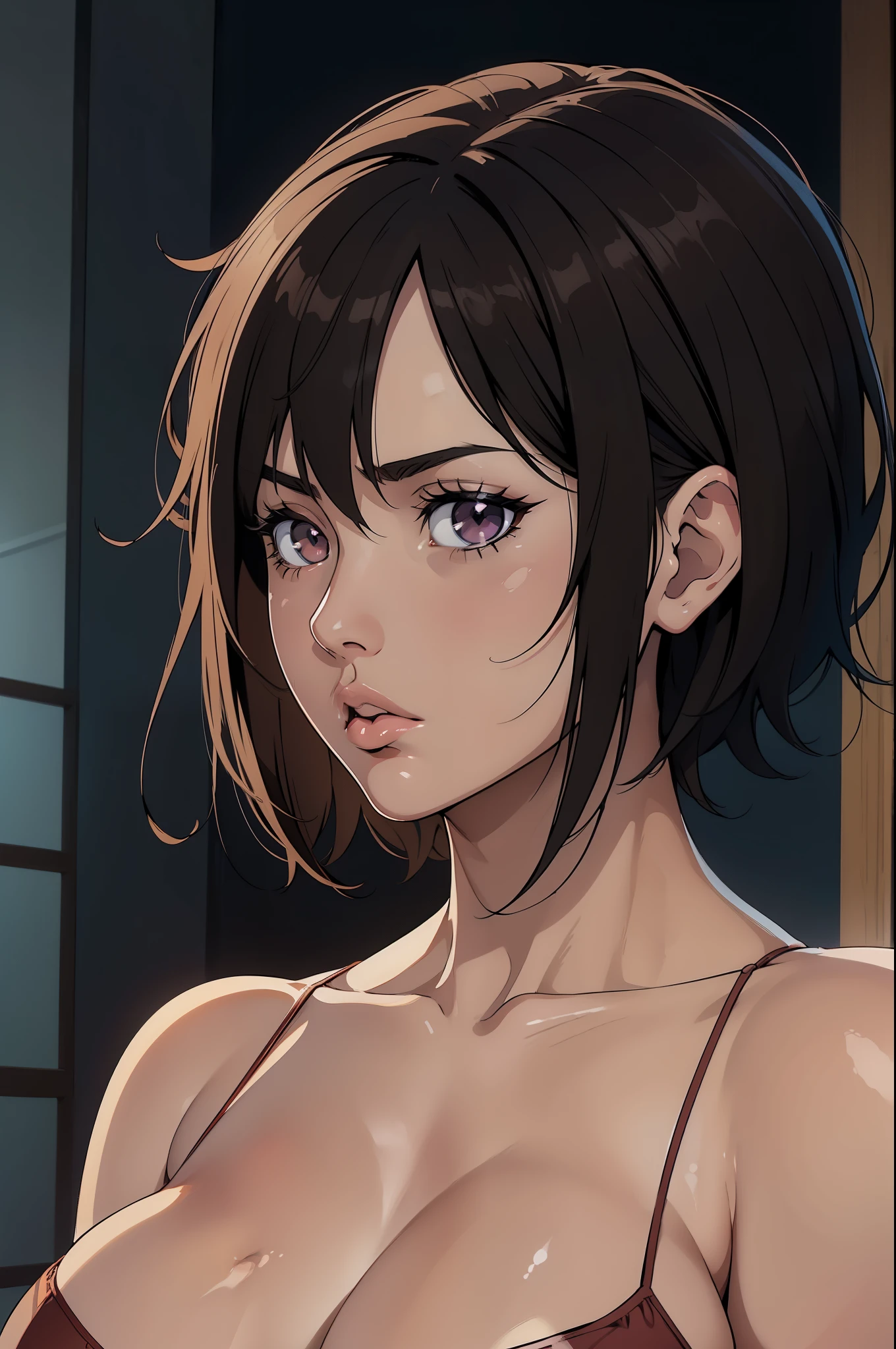 (Best quality, 8k, 32k, Masterpiece, UHD:1.2), 1girl,((mikasa ackerman)), attack on titan, lora, black hair, sports bikini, detailed face, short hair,octane render, trending on pixiv, fanbox, skeb,masterpiece, ((slendered abs:1.2)),(gigantic breasts:1.2), (full bodied), wide hips, (full lips:1.5), smooth soft skin, big dreamy eyes, anime wide eyes, soft lighting, concept art, digital painting,