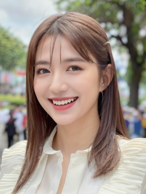 (realistic、masterpiece、Best Quality、8K、highres、high resolution:1.3)、1 girl、Huge breasts、smile、white bikini、looking at viewers、super fine face and eyes、long hair、 upper body、